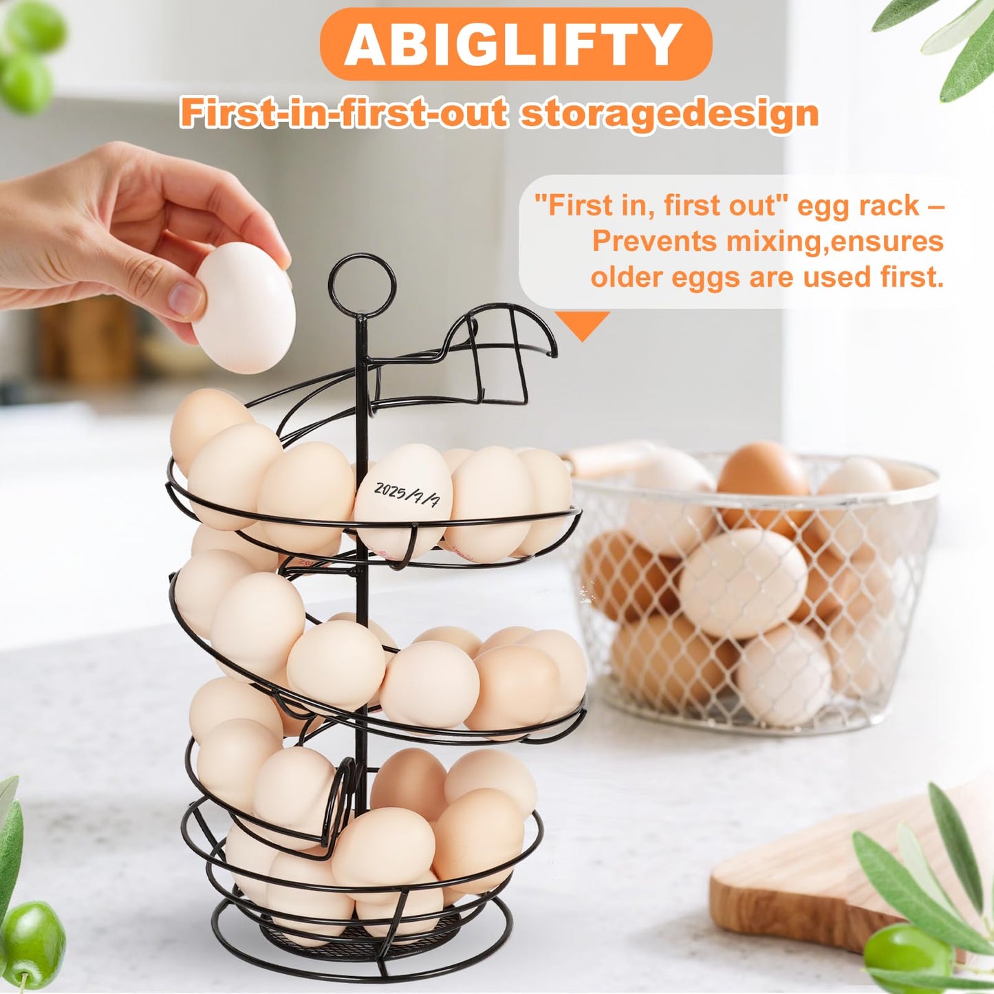Abiglifty Spiral Metal Egg Holder Countertop, Fresh Egg Holder Countertop,Egg Storage for Countertop, Spiral Egg Storage Display Rack for Kitchen,Farmhouse