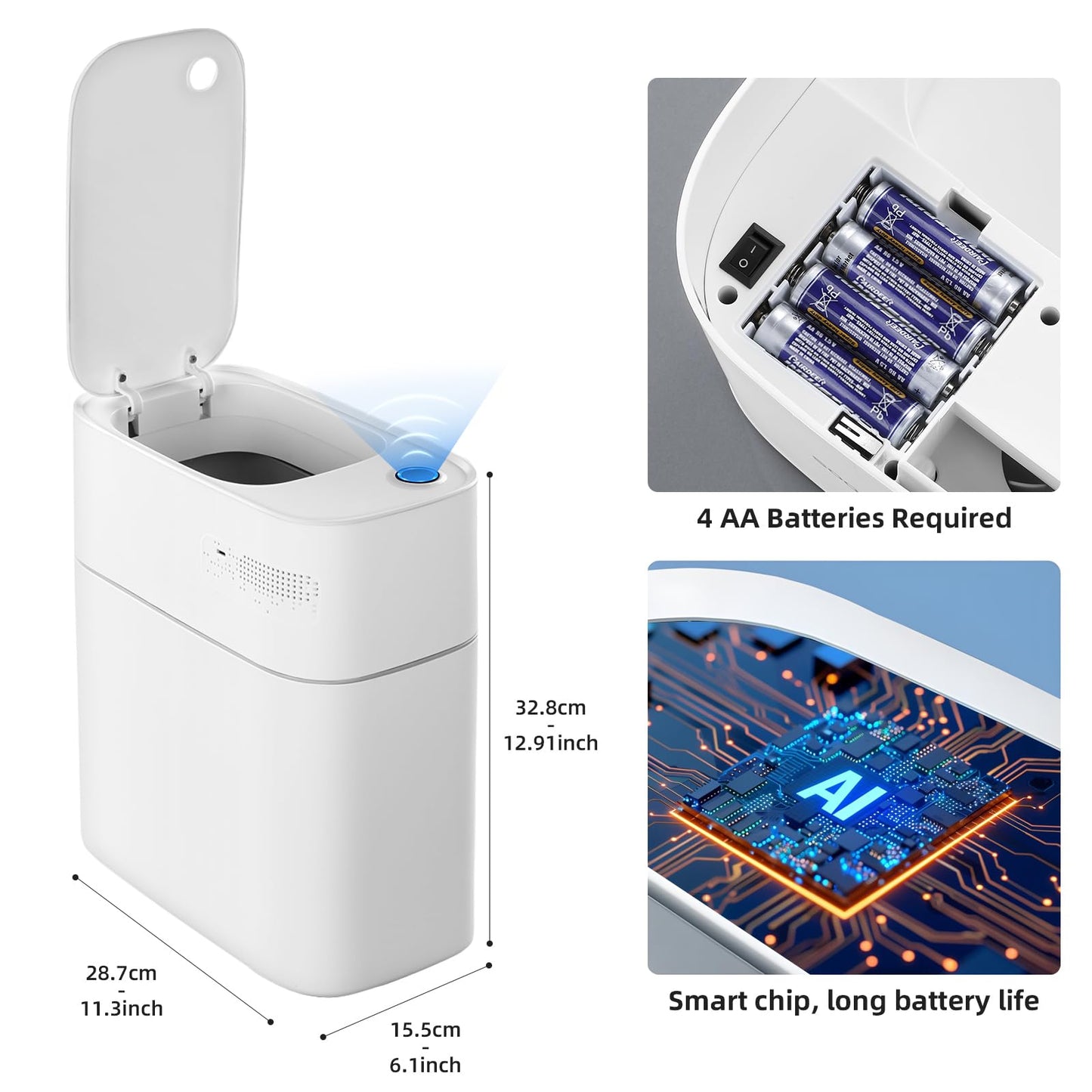 JUDRDO 3.5 Gallon Slim Automatic Trash Can for Bathroom,Touchless Diaper Trash Can with Trash Bag Auto-adsorption Technology,Motion Sensor Diaper Garbage Bins for Bedroom Office Kitchen Toilet