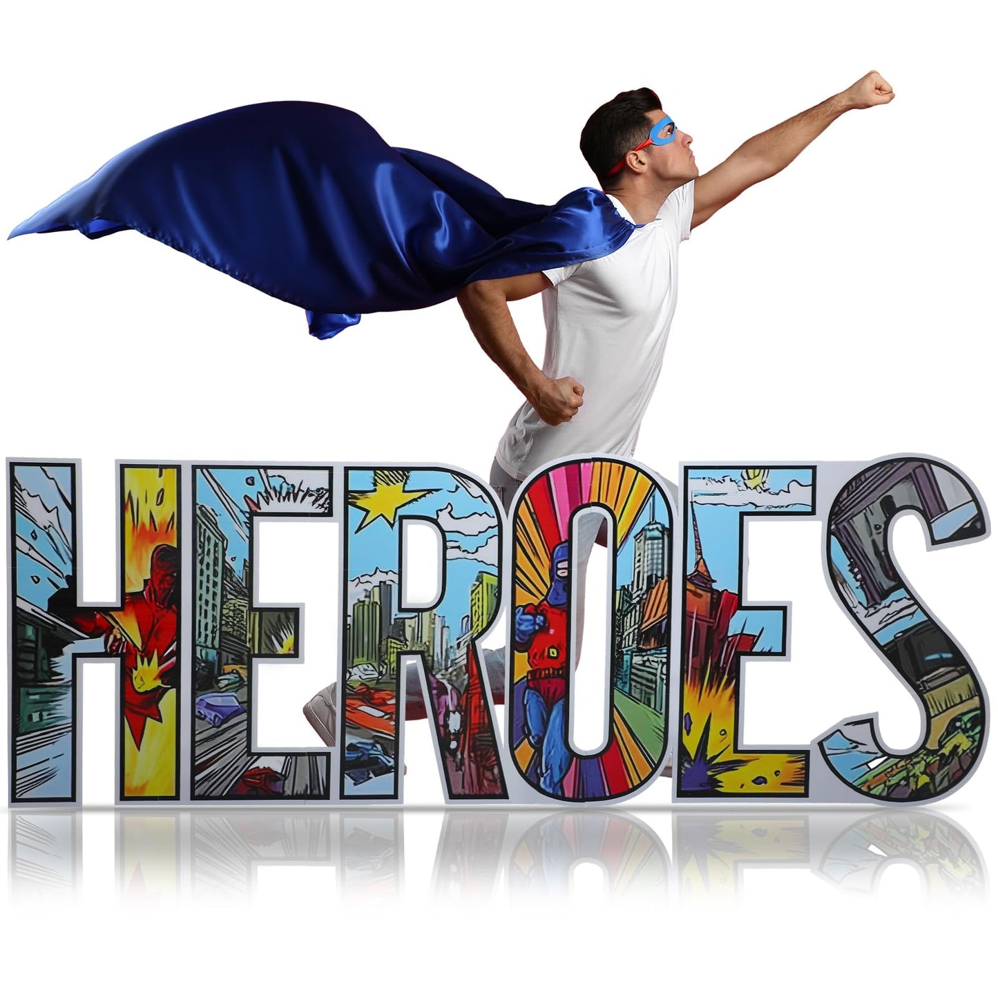 Bucherry 7.7ft Heroes Comic Letter Cardboard Cutout Stand up Life Size Hero Themed Party Decoration Backdrop Photo Props Stand up for Theme Activities Supply