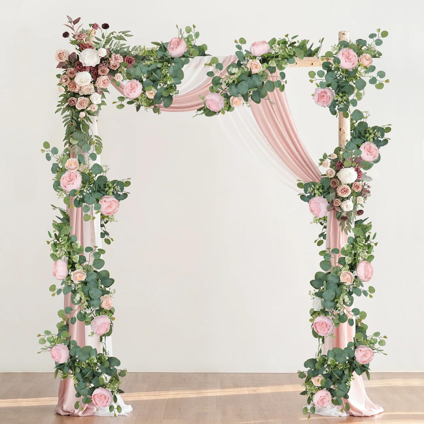 SOMYTING 2 Pack 13FT Flower Garland, Artificial Rose Vine Fake Flower Garland Silk Rose Peony Hanging Vine Faux Floral Garlands for Wedding Party Arch Table Wall Backdrop Decoration (Light Pink, 2PCS)