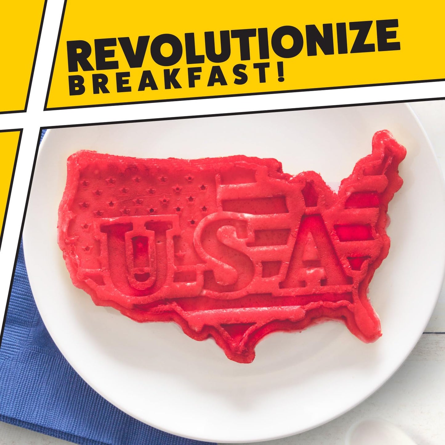 Great American USA Waffle Maker- 4th of July Must Have- Giant 7.5" Patriotic Waffles Pancakes- Electric Nonstick Waffler Iron- America Spirit Party, Summer Breakfast Baker w Recipes- Dad Novelty Gift