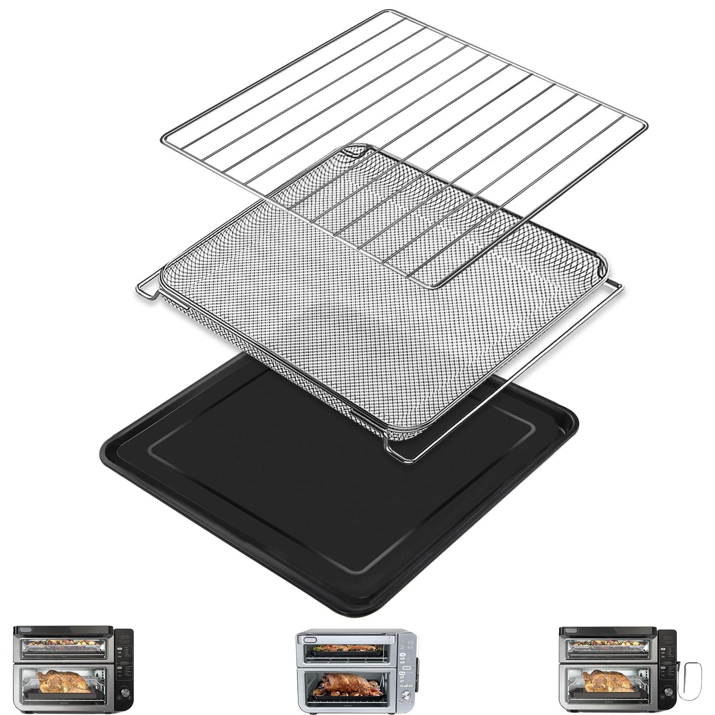 GCQFZ 3 IN 1 Smart Double Oven Replacement Parts for Ninja DCT451 12 in 1, 13''×12.6'' Steel Toaster Oven Accessories Dehydrator Grill Rack for Ninja DCT601 DCT651 DCT401 DCT402BK Smart Oven