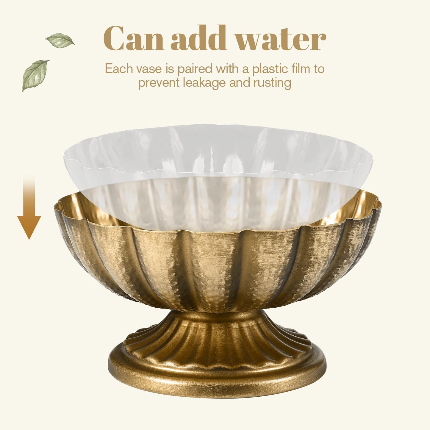 Set of 4, 7'' Wide 3.94'' High Distressed Gold Compote Pedestal Vases, Vintage Antique Urn Gold Flower vases for Centerpieces, Metal Compote Bowl Vase for Wedding Centerpieces