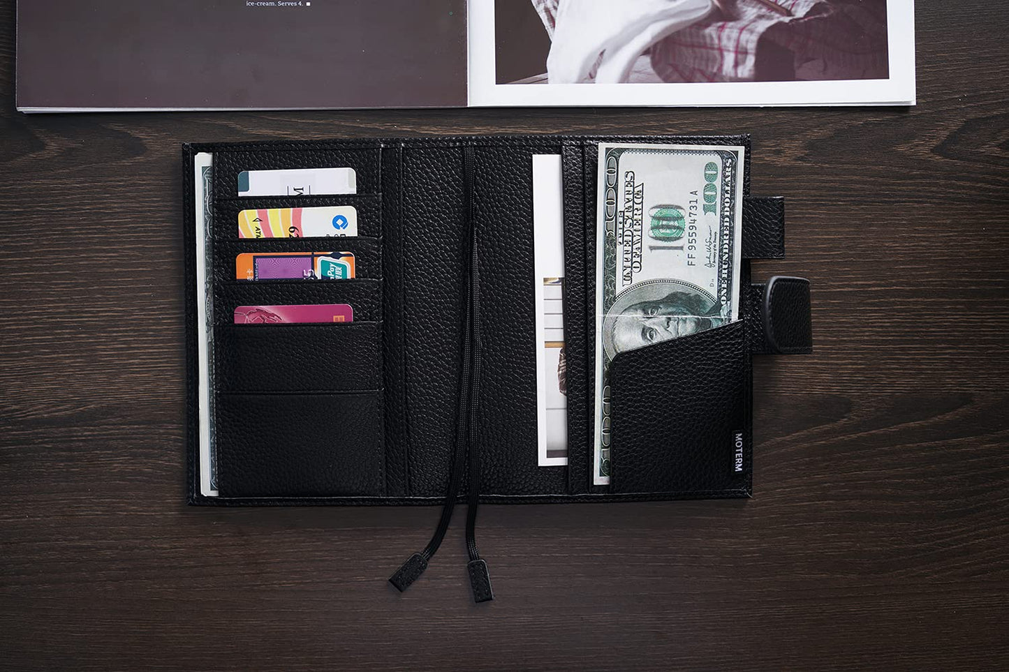 Moterm Leather Cover for A6 Notebooks - Fits Hobonichi Original, Stalogy and Midori MD Planners, with Pen Loop, Card Slots and Back Pocket (Pebbled-Black, A6+)