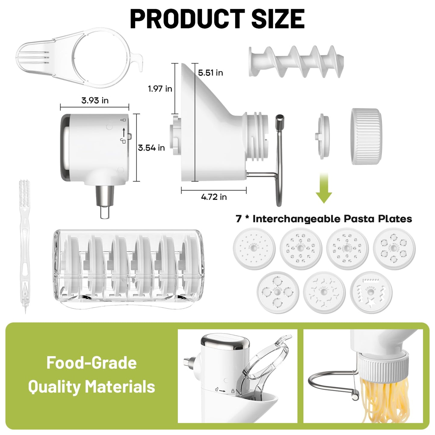 GVODE Gourmet Pasta Press Attachment for KitchenAid Stand Mixer, Pasta Maker KitchenAid Attachment with 7 Interchangeable Pasta Plates