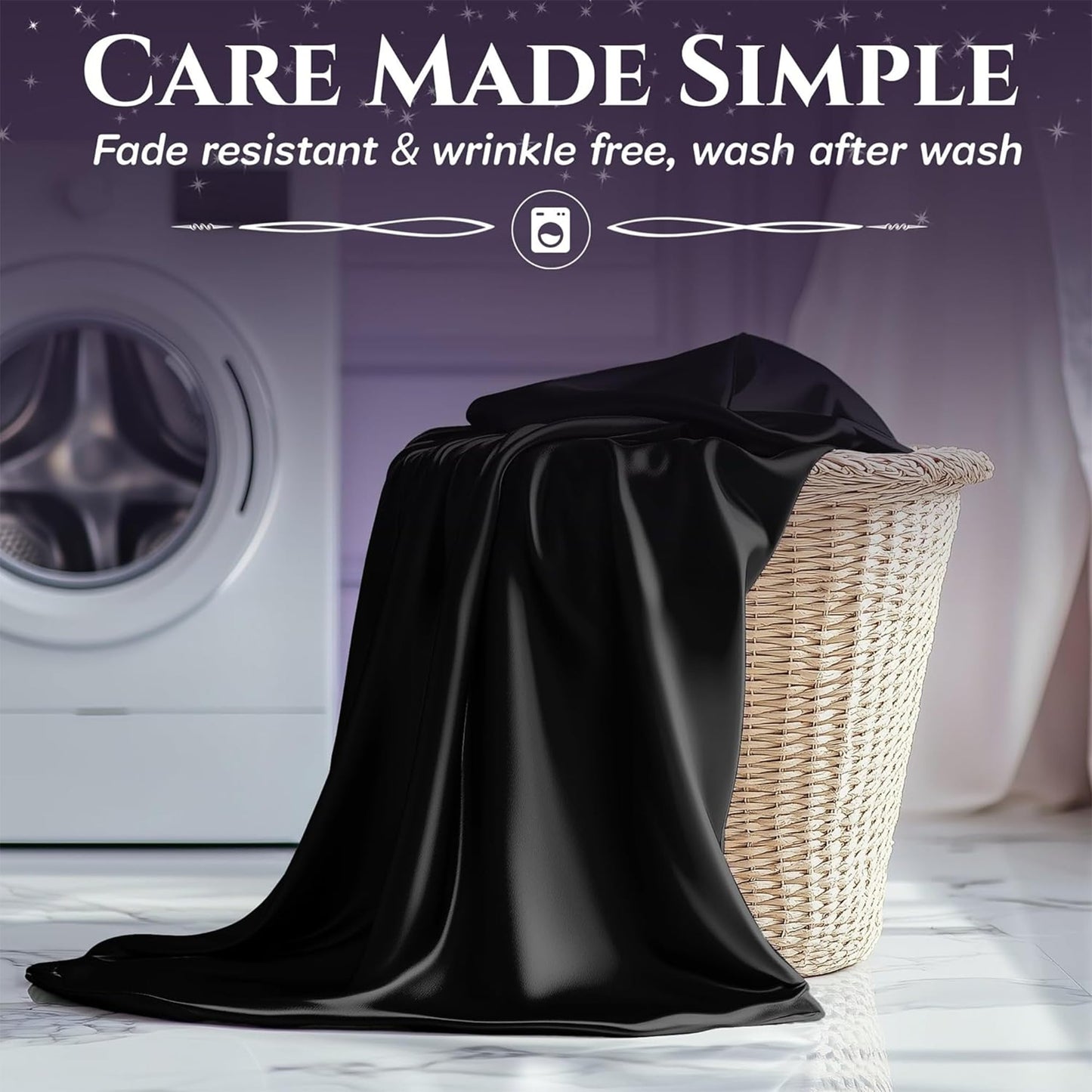 SLEEP SANCTUARY Satin Sheets Queen Size – 4 Piece Luxury Silky Bed Set, Softer Than Silk, 15" Deep Pocket, Cooling & Wrinkle-Free, Moisture-Wicking & Breathable for Hair & Skin (Black)