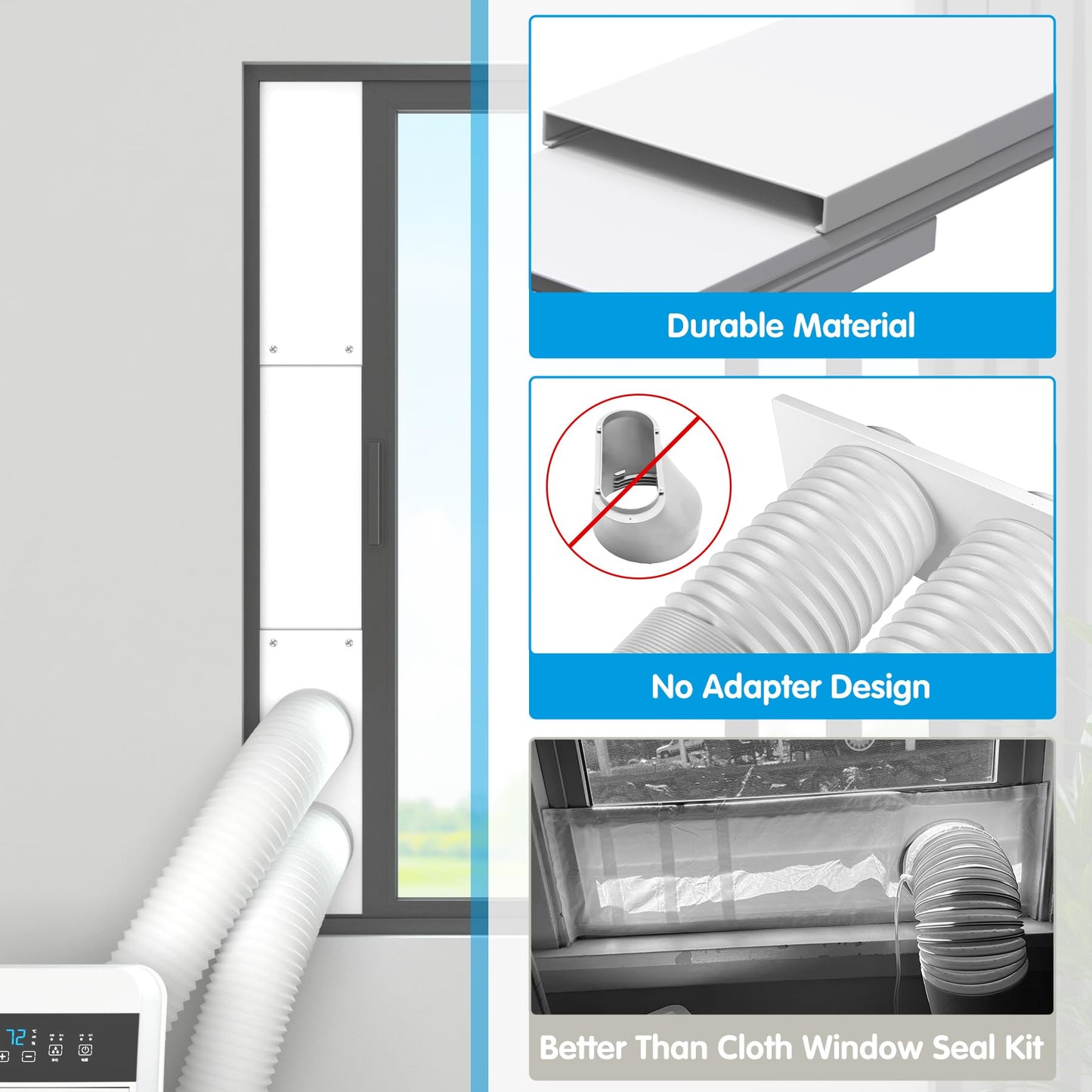Air Jade Dual Hose Portable Air Conditioner Window Seal Kit, 3 Pcs AC Window Vent Kit for Dual Hose Portable Air Conditioner with 5.9" Diameter Vent Pipe