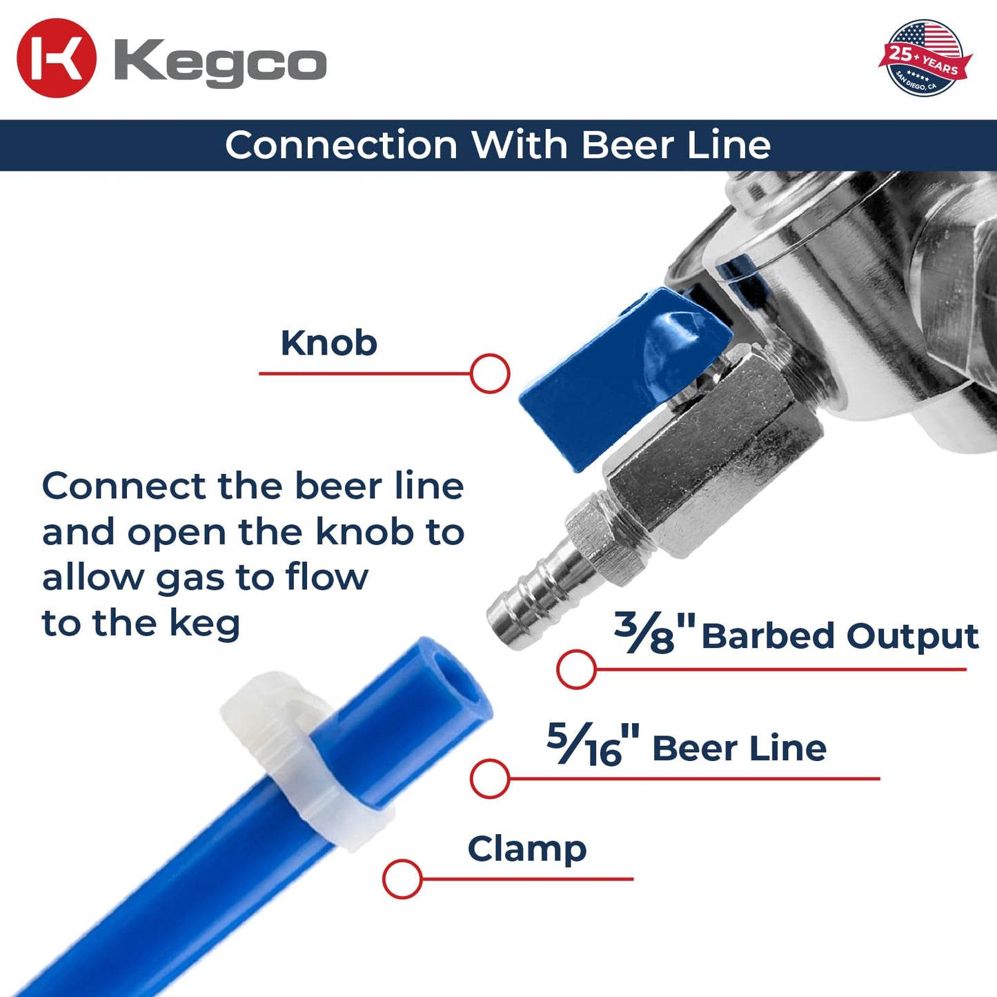 Kegco KC LH-542 Premium Pro Series Dual Gauge Co2 Draft Beer Regulator, Chrome