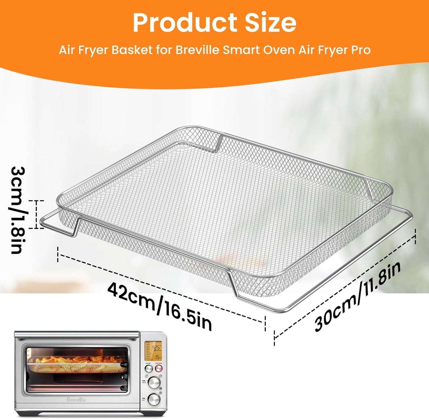 Air Fryer Basket for Breville Smart Oven Air Fryer Pro, 3PCS Steel Mesh Dehydrate Baking Microwave Oven Baskets Accessories Tray for Basket BOV900 and BOV950 Toaster (16.5"D x 11.8"W x 1.8"H)