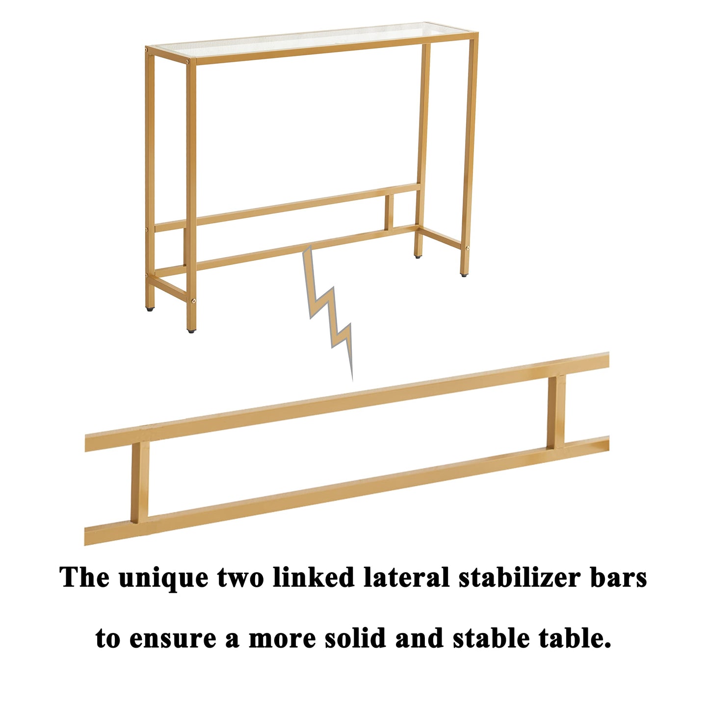 MAJARO Small Modern Console Table for Entryway, Tempered Glass with Metal Frame Sofa Table for Living Room, Hallway, Office (Single-Layer, Gold)