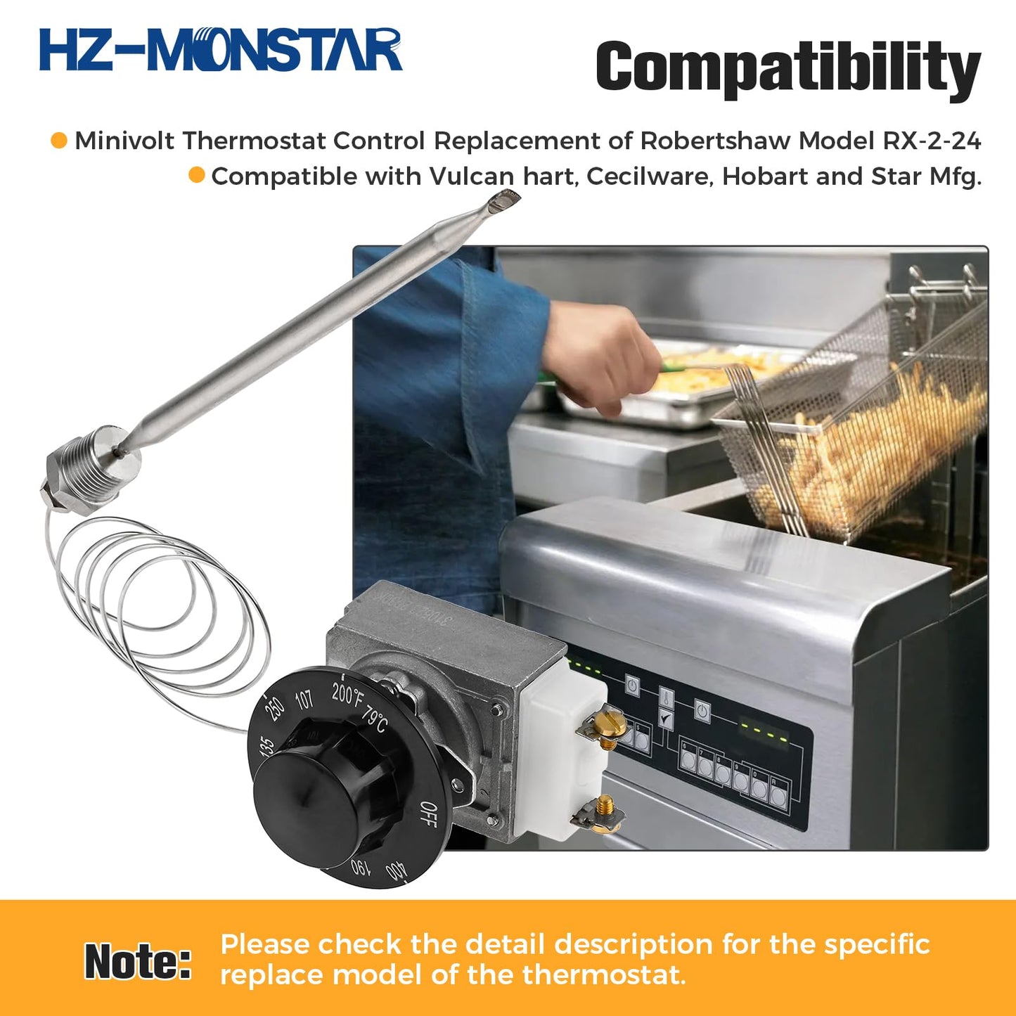 HZ-MONSTAR RX-2-24 Thermostat for Deep Fryer, Minivolt Thermostat Control for Fryer 3/8" Mpt Stuff Box Compatible with ADCRAFT Parts Fits Gas Fryer Adcraft Atosa 301030004 Robertshaw 5300-402 200-400F