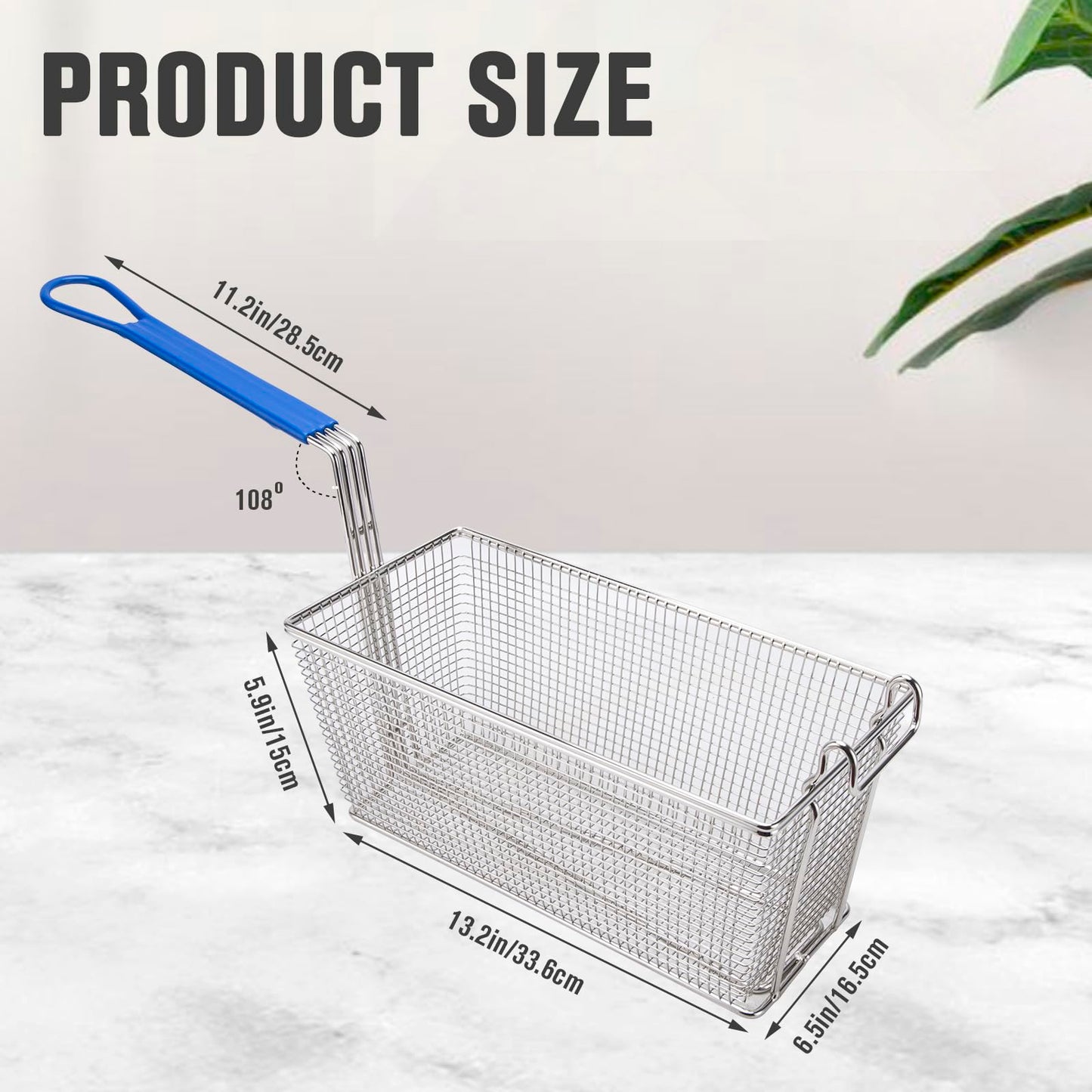 MAHOOMMAKH 2Pcs Deep Fry Basket - 13.2"x 6.5"x 5.9" Stainless Steel Fry Baskets with Handle for Commercial Restaurant Kitchen for Deep Fryer