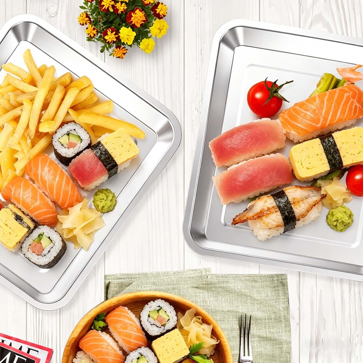 2 Set Oven Air Fryer Basket and Tray Replacement for Cuisinart Air Frye TOA-060 and TOA-065 Convection Oven, 12.4"x11" Stainless Steel Baking Sheet Pans and Mesh Basket, NonStick