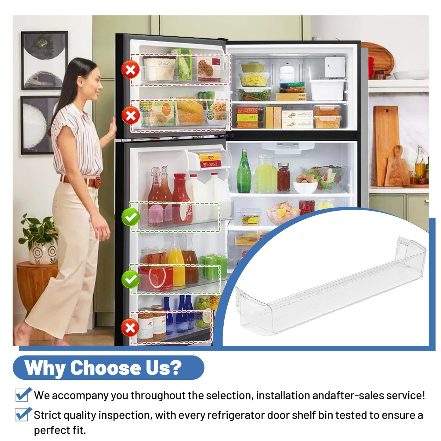 MAN62570801 Refrigerator Door Shelf Bin Compatible With LG Kenmore Refrigerator Parts Replacement Fridge Door Shelf LTCS24223S LTCS24223D LTWS24223S LRTLS2403S Fridge Door Basket Right