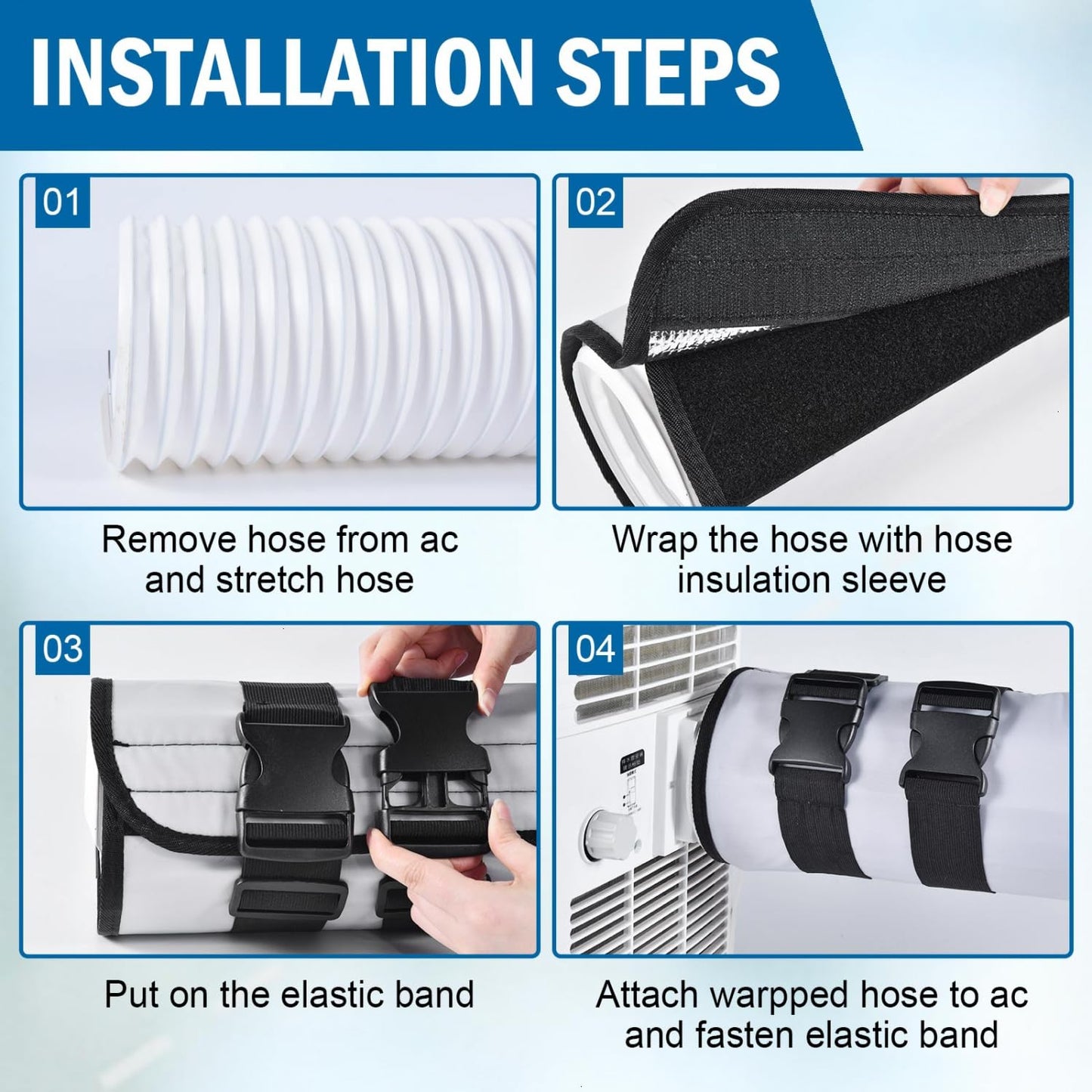 YoleShy 2 Pack Portable AC Hose Insulation Sleeve Thick Portable Air Conditioner Hose Cover Wrap for 5" & 5.9" Diameter Easy Installation AC Duct Insulation Wrap with 6 Adjustable Buckle Bands