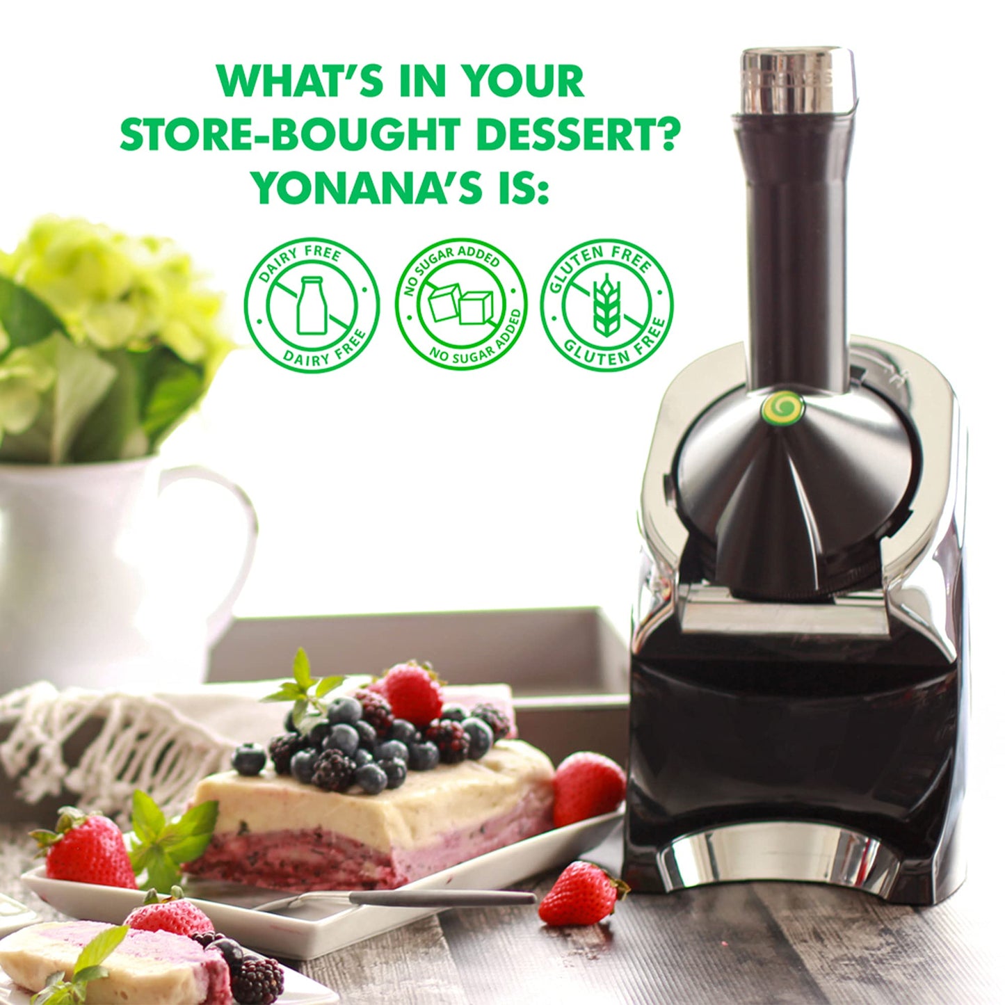 Yonanas 988TL Deluxe Vegan Non-Dairy Frozen Fruit Soft Serve Dessert Maker, BPA Free, Includes 75 Recipes, 200 Watts, Teal