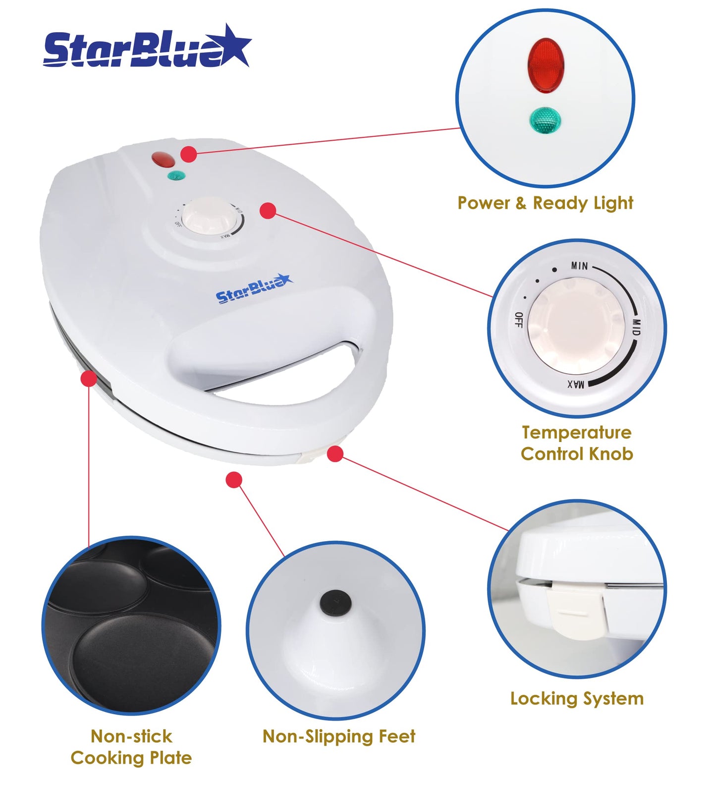 Electric Arepa Maker and Mini Pancake Maker by StarBlue with FREE Arepa Recipes eBook - Quick and making 5 Venezuela and Colombia styles Arepas in 6 minutes AC 120V 60Hz 1200W