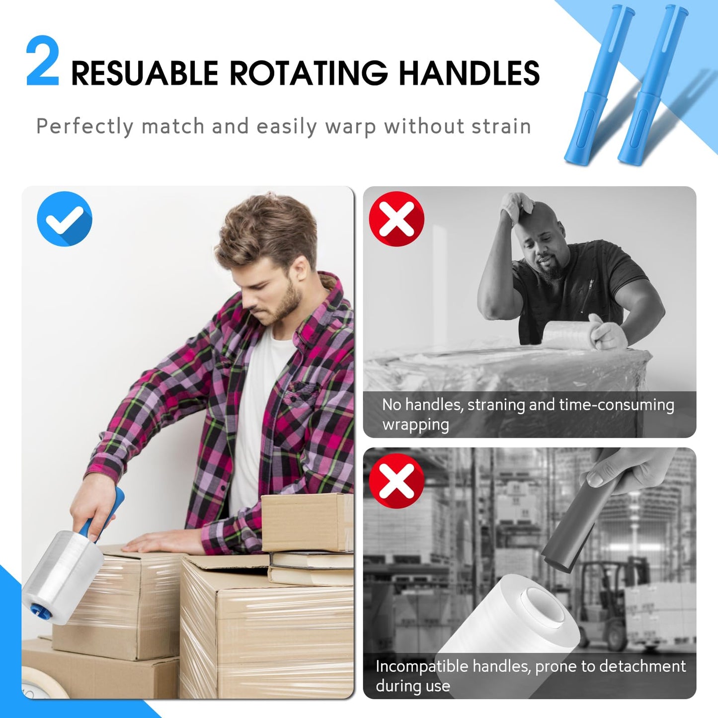 MROCO Stretch Wrap Film 5" x 1000ft with 2 Handles, 6 Pack 80 Gauge Plastic Shrink Wrap for Moving Furniture & Pallet Wrap, Industrial Mini Clear Heavy Duty Shrink Film Roll for Moving & Storage