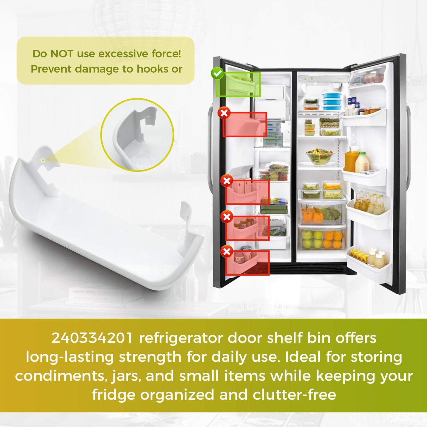 240334201 Refrigerator Door Shelf Bin Compatible with Frigidaire Kenmore, Replace AP2115843 891031 PS429846 FGEX26D6QF0 FFHS2611 Series FRS26H5ASBA and Kenmore 253 Fits Left Top Door Shelf