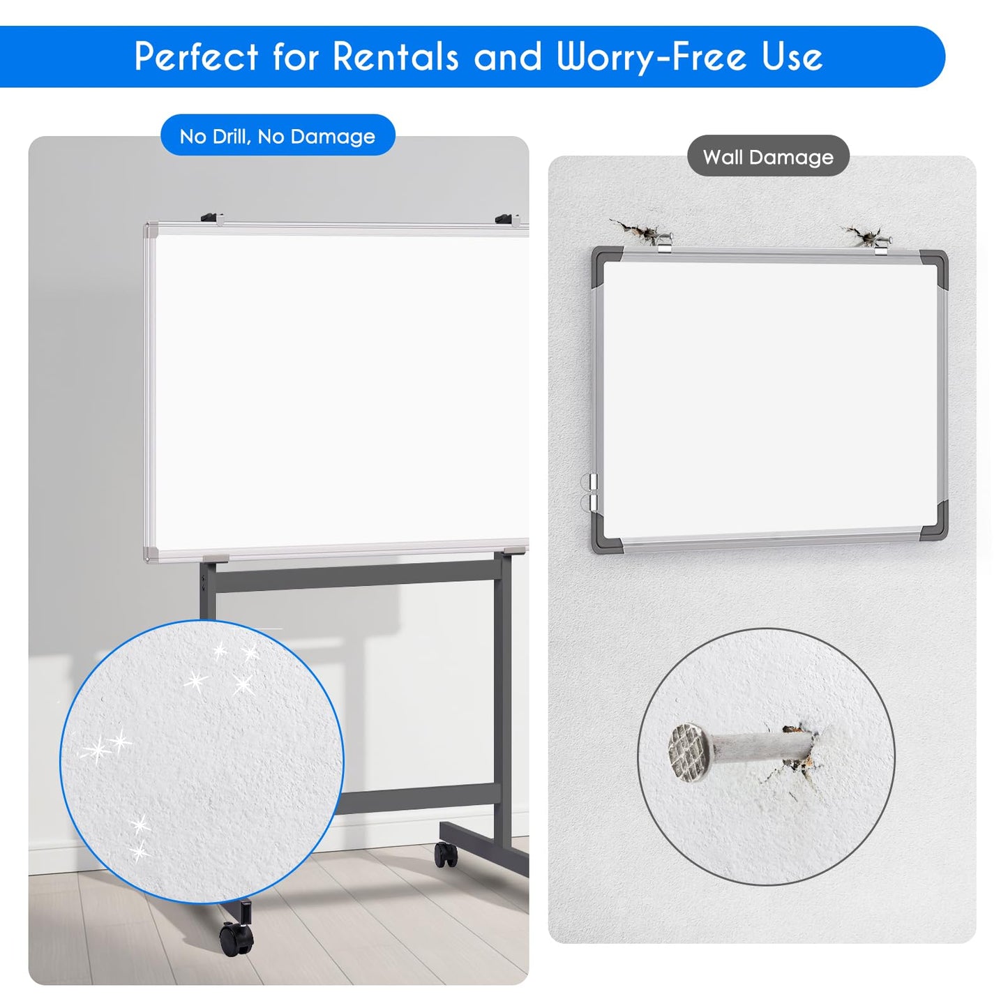 Maxtek Mobile Whiteboard Stand with Wheels, Height Adjustable No Drill Needed Dry Erase Board Easel Stand for Classroom, Office, Home & School, Whiteboard Stand Only（Black）