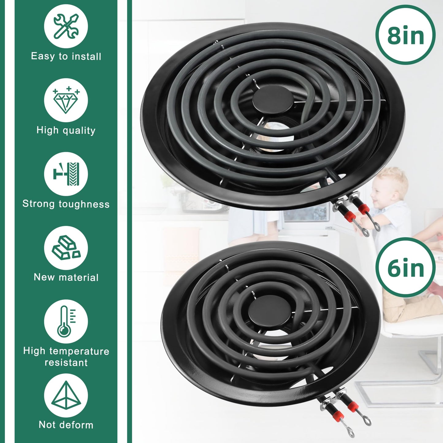 Black Burner Drip Pan Bowls 5304430149(6")5304430150(8") and Electric Stove Burners MP15YA(6") MP21YA(8") Compatible for Frigi-daire Ken-more Cro-sley Tap-pan etc Stove by MIFLUS