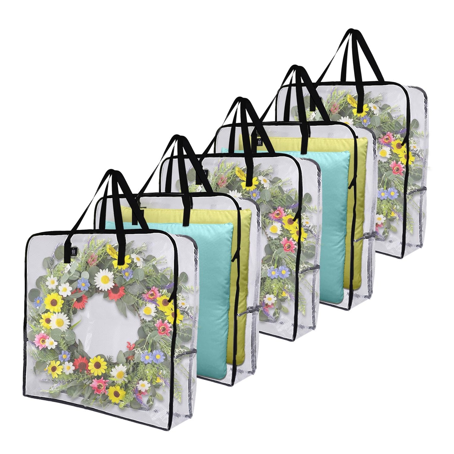 VENO 5 Pack Clear Moving Bags, Fits 30" Wreath & Storage Totes, Heavy Duty Packing Bags with Handles for Clothes & Bedding