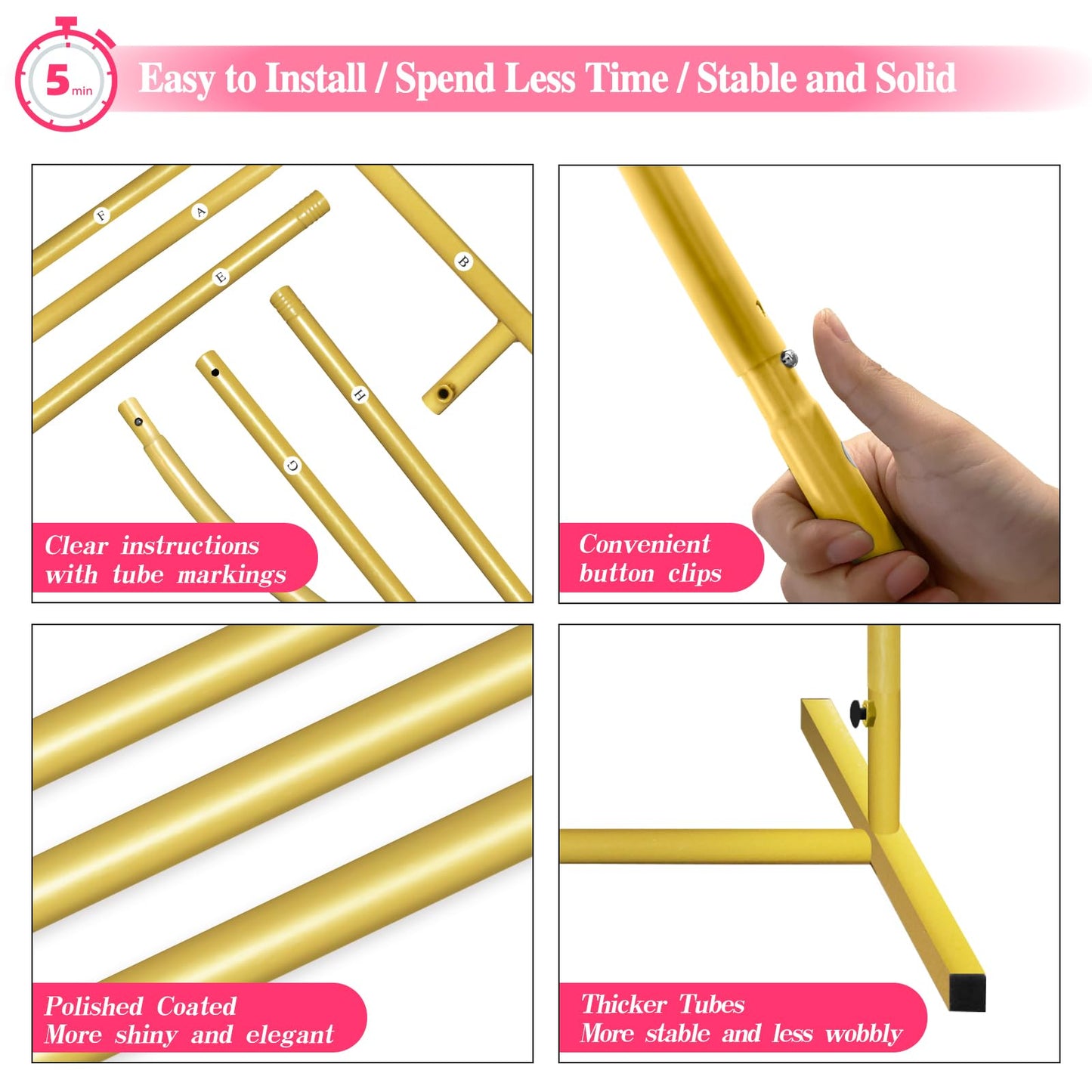 7.2FT, 6.6FT Set of 2 Wedding Arch Backdrop Stand, Gold Metal Balloon Arch Stand Stable Frame for Wedding Baby Shower Birthday Garden Arch Party Background Decoration, Gold