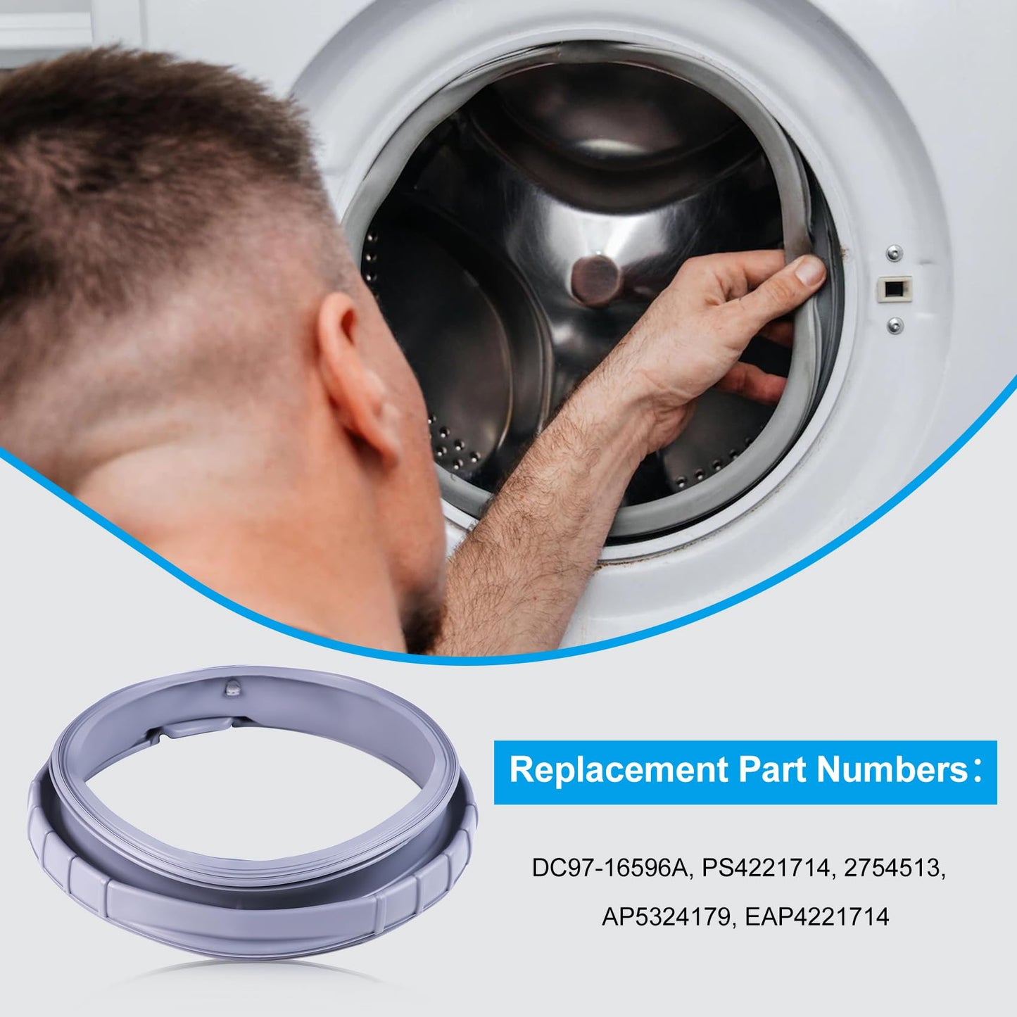 DC97-16596A Washer Door Boot Seal Gasket Diaphragm fit for Samsung Washing Machine WF361BVBEWR WF363BTBEUF WF241ANW WF36J4000AW WF365BTBGWR WF231ANW, Replace# PS4221714 2754513 AP5324179 EAP4221714