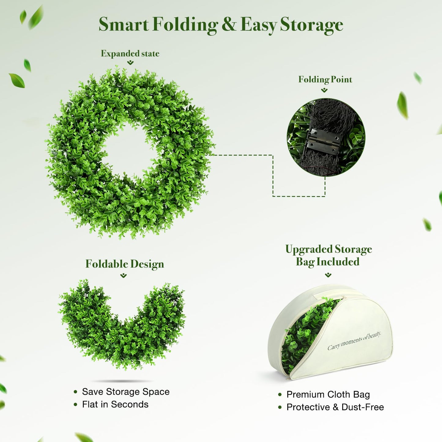 23" Boxwood Wreaths for Front Door – Preserved Boxwood Wreath with Sash｜Summer Wreaths for Front Door