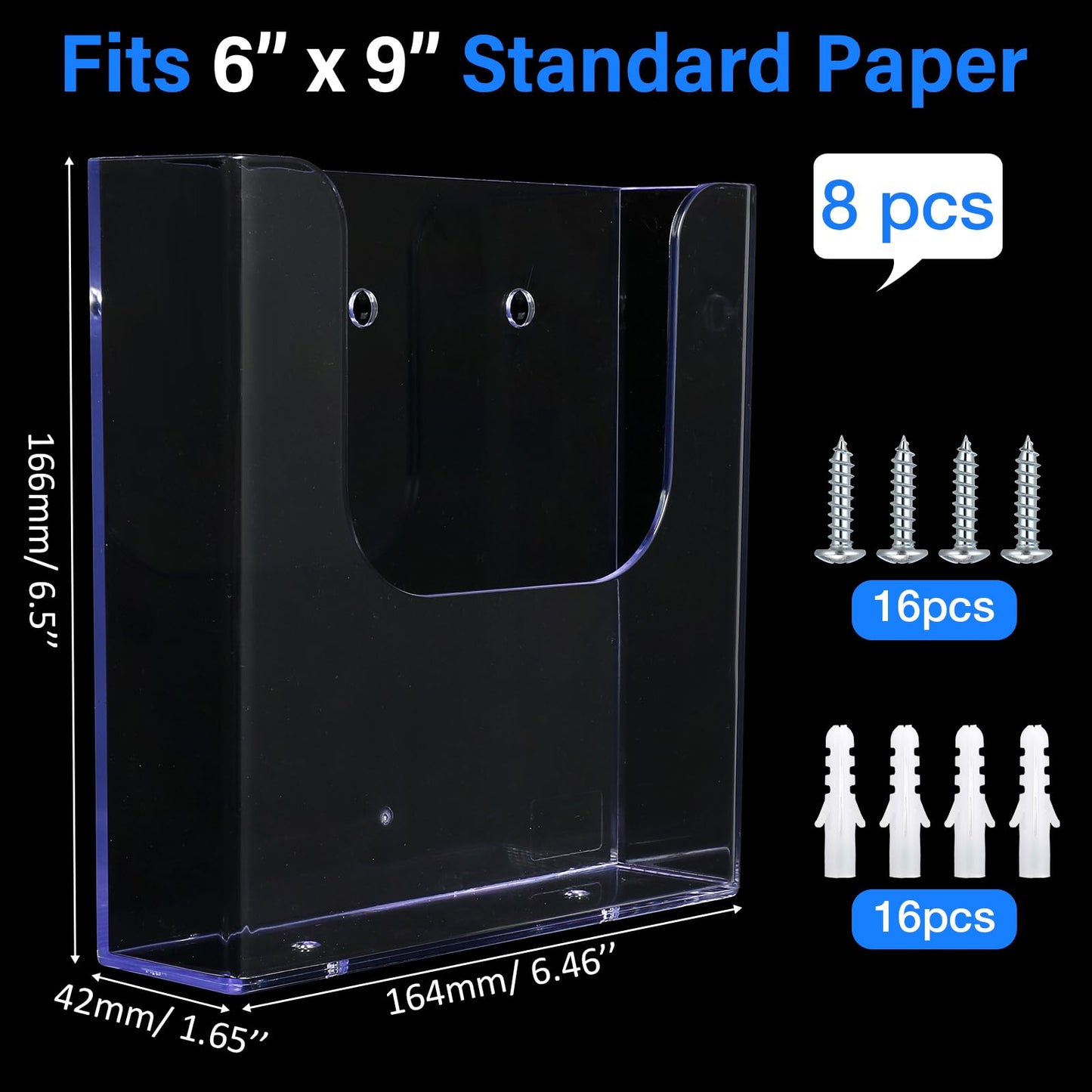 Ripeng 8 Pack Brochure Holder Wall Mount 6 x 9 Inch Clear Flyer Holder Magazine Pamphlet Display Stand Acrylic Wall Organizer Plastic Wall File Holder for Literature Mail Paper document Rack Display