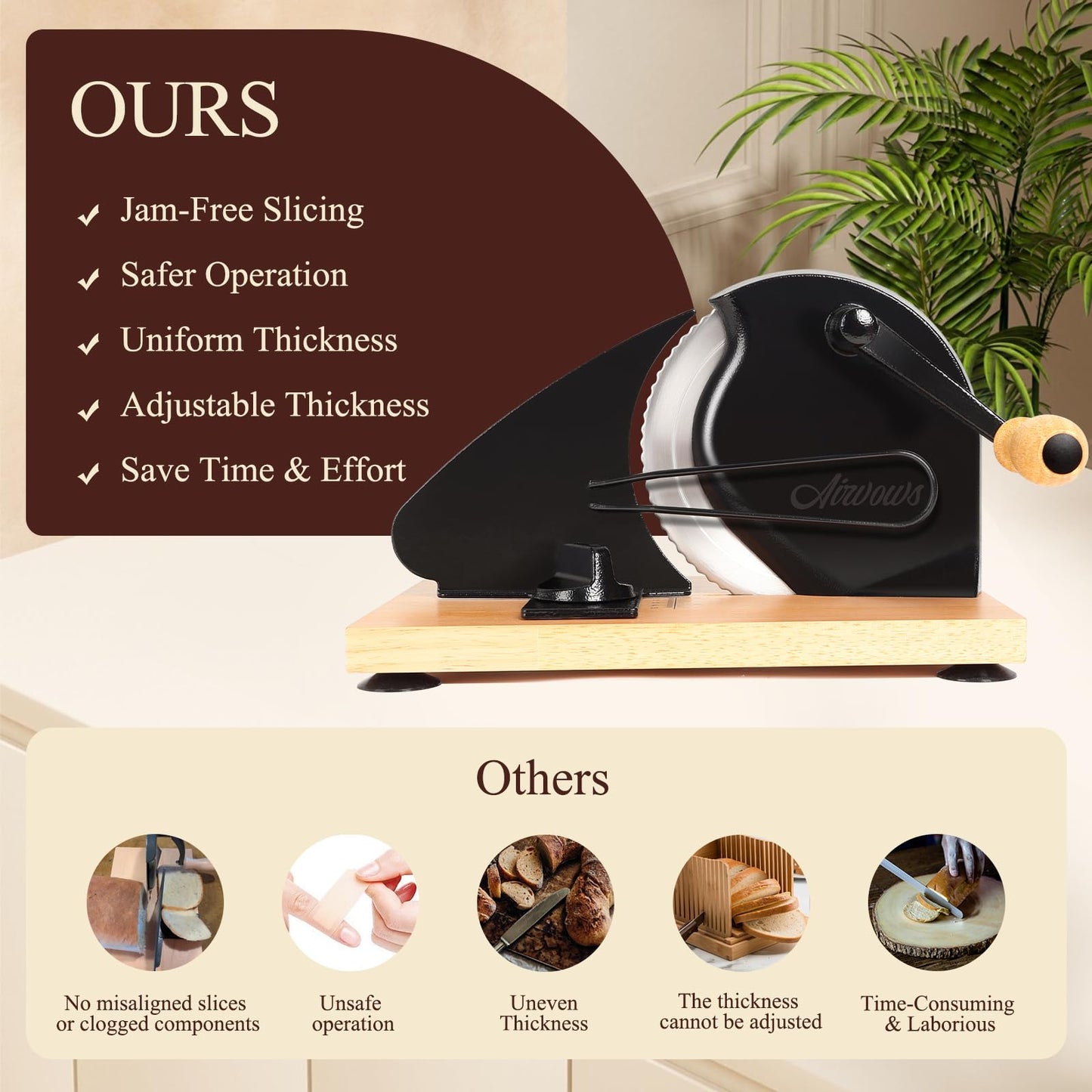 Manual Bread Slicer for Homemade Bread,Even Slicing Thickness-Adjustable Slices,Sourdough Slicer with Scale Lines&SuperStrong SuctionCup Fixation (Black-Guide)