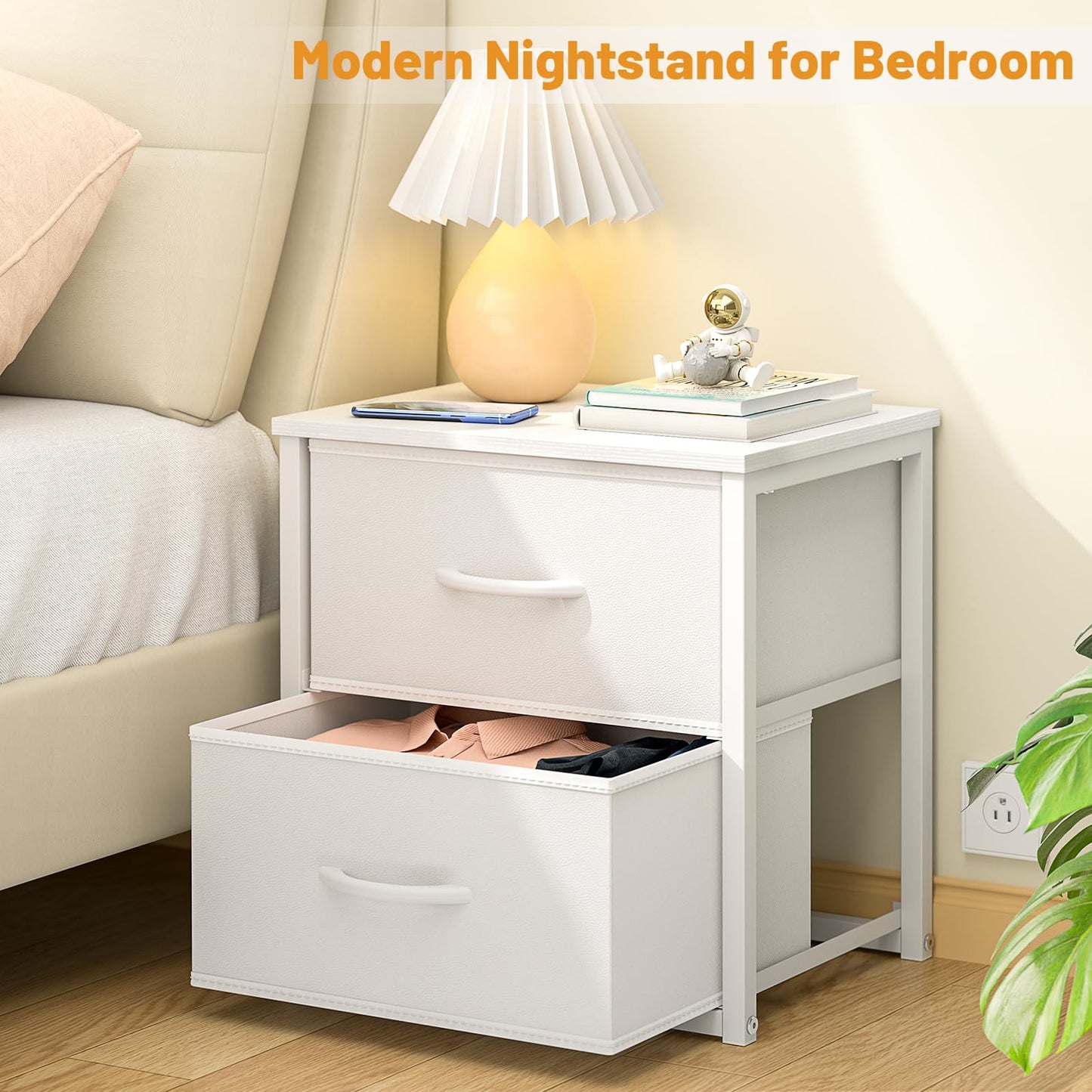 DAOUTIME Stackable Storage Drawers, White Closet Organizer with Wooden Top & Metal Frame, Closet Storage Drawers for Clothes, Freestanding or Stackable Dresser for Bedroom, Living Room, Under Bed