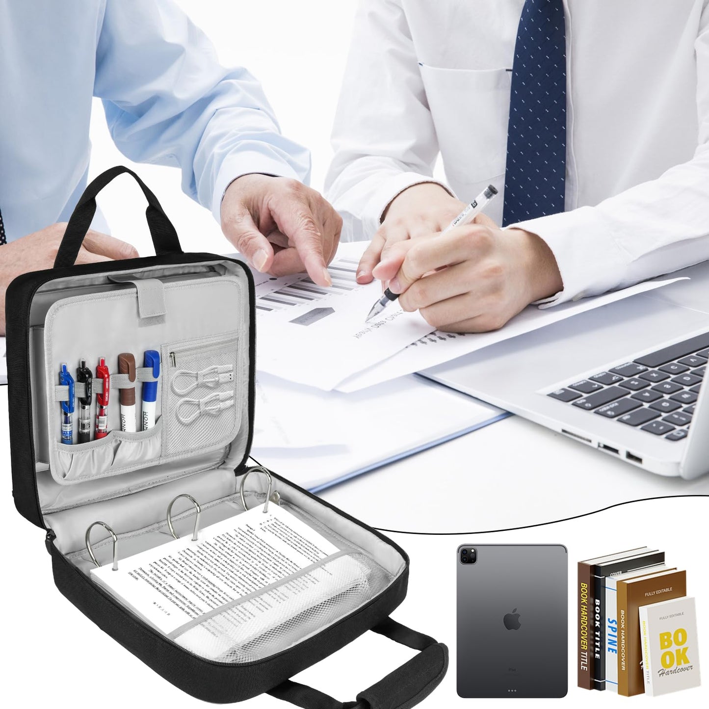 3 Ring Zipper Binder Bag, 3 Inch D-Ring 700 Sheet Capacity, Portable File Organizer with Removable Shoulder Strap & Multiple Pockets for School Office Travel Summer Study Back to School,Black