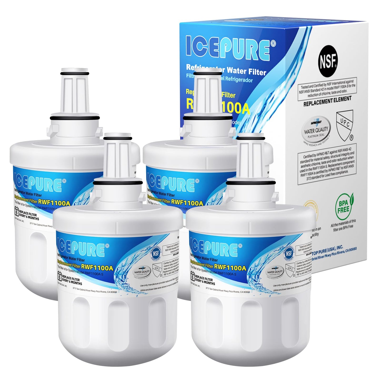 ICEPURE DA29-00003G Refrigerator Water Filter Replacement for Samsung DA29-00003G, DA29-00003B, RSG257AARS, RFG237AARS, Aqua-Pure Plus, HAFCU1, RFG297AARS, RS22HDHPNSR, WSS-1, RWF1100A, 4PACK