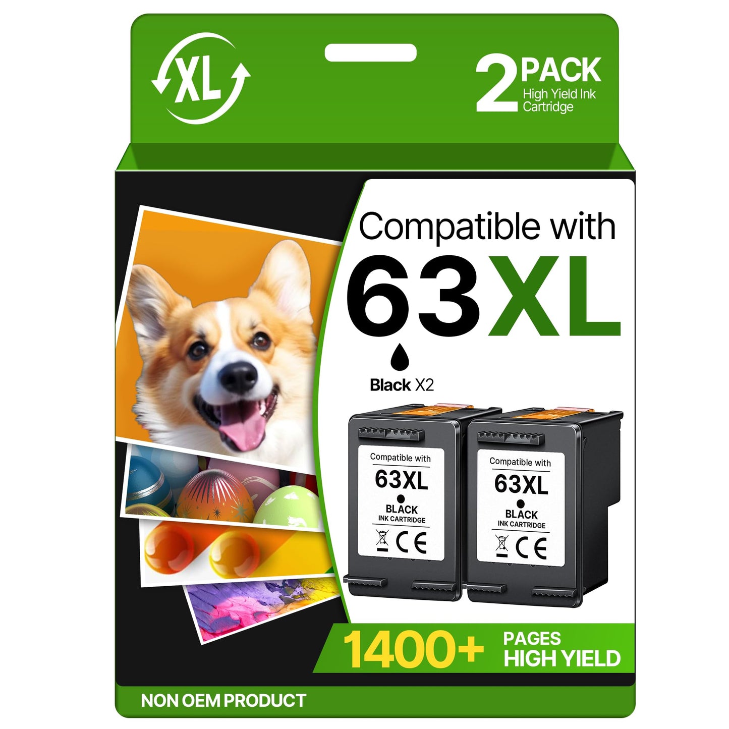63XL Black Ink Cartridge for HP Ink 63 Replacement for HP 63 Black Ink Cartridge Works with HP Envy 4520 4512 OfficeJet 4650 3830 5255 5258 DeskJet 1112 2130 3630 2138 3634 F6U64AN (2 Black Pack)