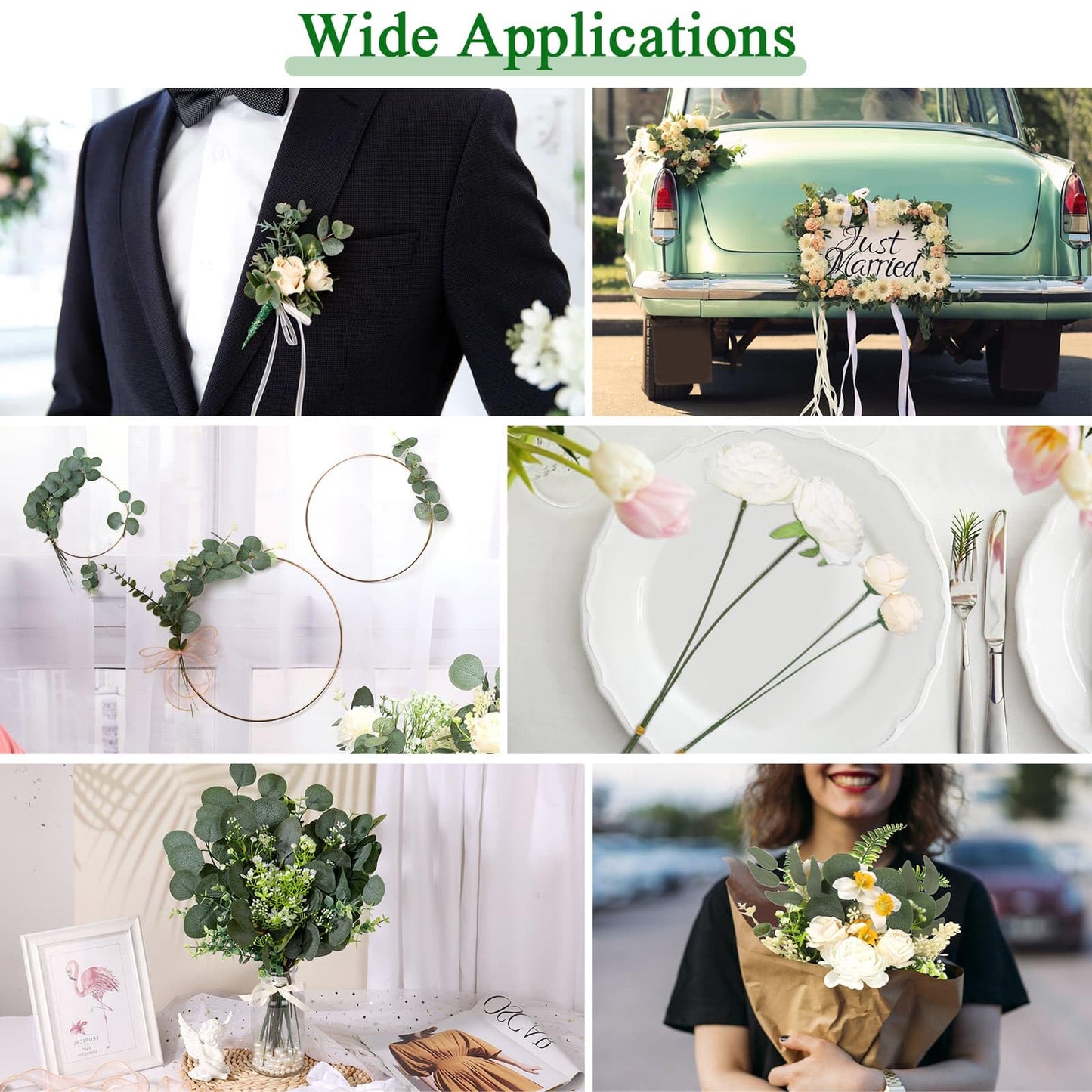 120Pcs 15 Kinds Mixed Artificial Eucalyptus Leaves Stems and Faux Flowers Bulk, Fake Silver Dollar Eucalyptus Bundle Plants Greenery Branches for Wedding Vase Bouquets Floral Arrangement Home Decor