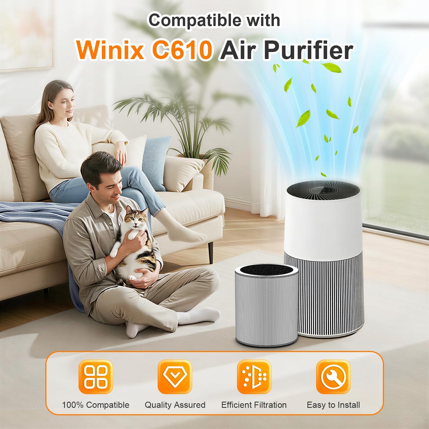 Borgodf 2 Pack C610 Replacement Filter Z Compatible with Winix C610 Air Purifier, 3-in-1 True HEPA, Activated Carbon and Pre-Filter, Part # 1712-0121-00