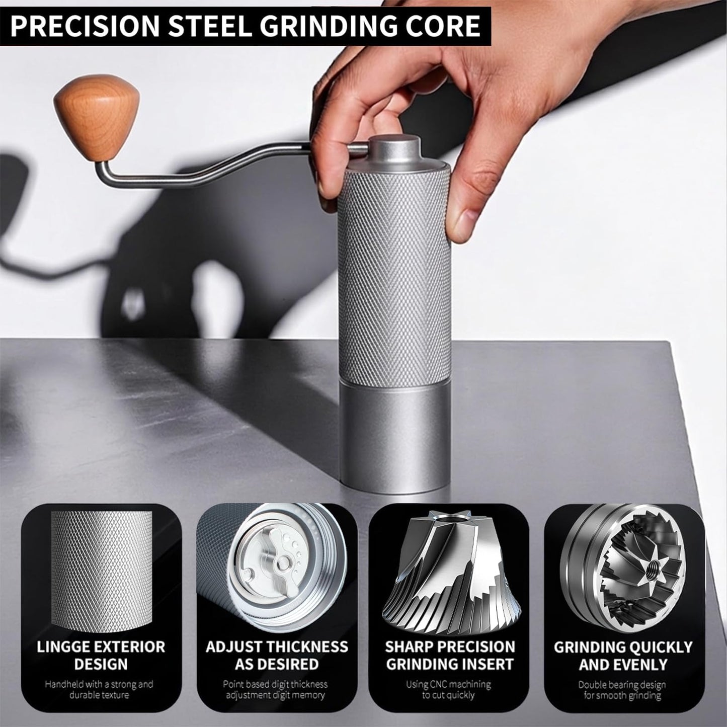 Agilive Manual Coffee Grinder, Adjustable Grinding Settings, Stainless Steel Burrs, Portable Hand-Cranked Coffee Grinder, For Espresso, Drip Filter, French Press Filter, Compact And Durable (white)