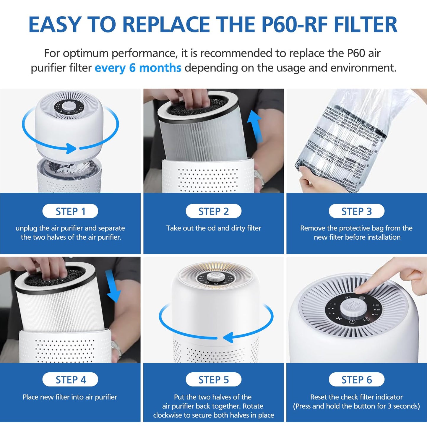 4 Pack P60 Replacement Filter Only Compatible with TPLMB/YARIKI P60 Air Purifier and Vhoiu KJ50 Air Purifier, 3-in-1 Nylon Pre-Filter, HEPA Filter and High-Efficiency Carbon
