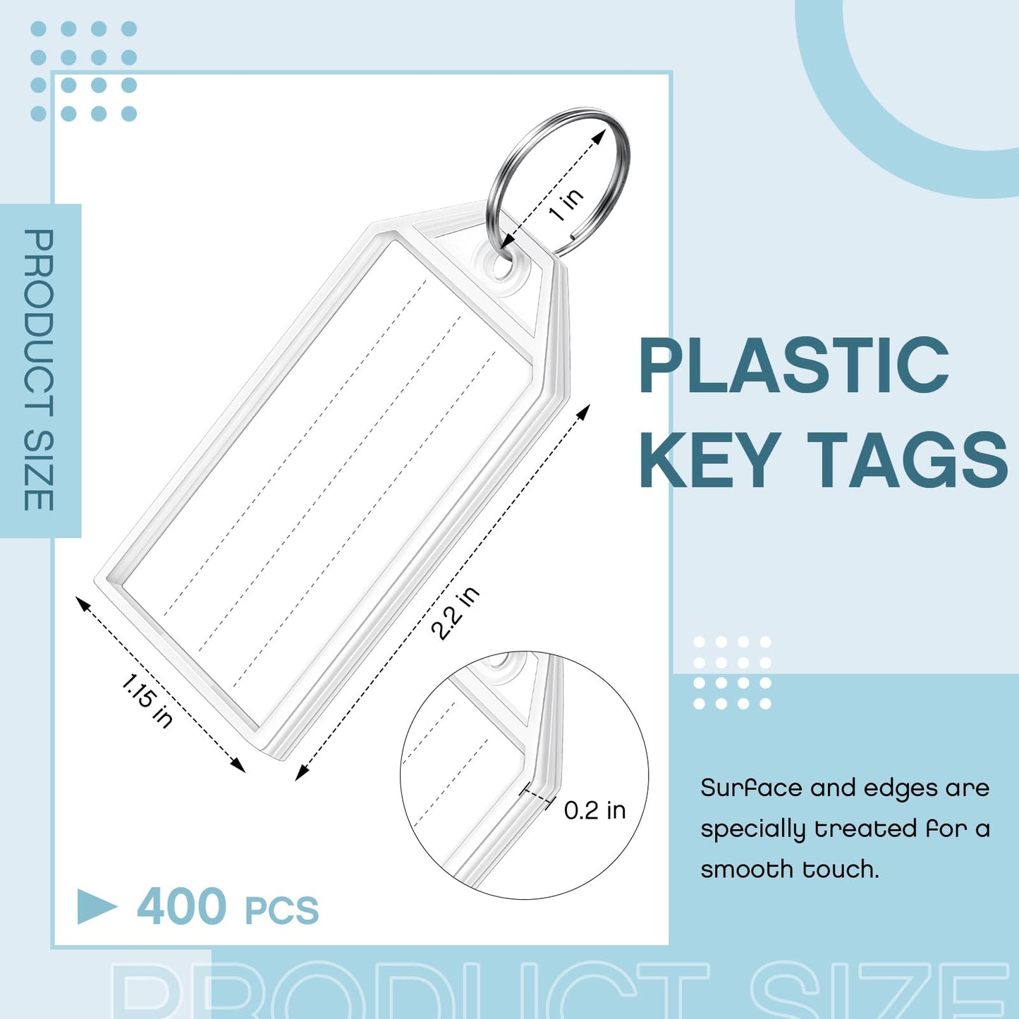 Yinkin 400 Pack Tough Plastic Key Tags White Item Identifiers with Split Ring Label Window Container 2 Inch ID Luggage Tag Key Chain