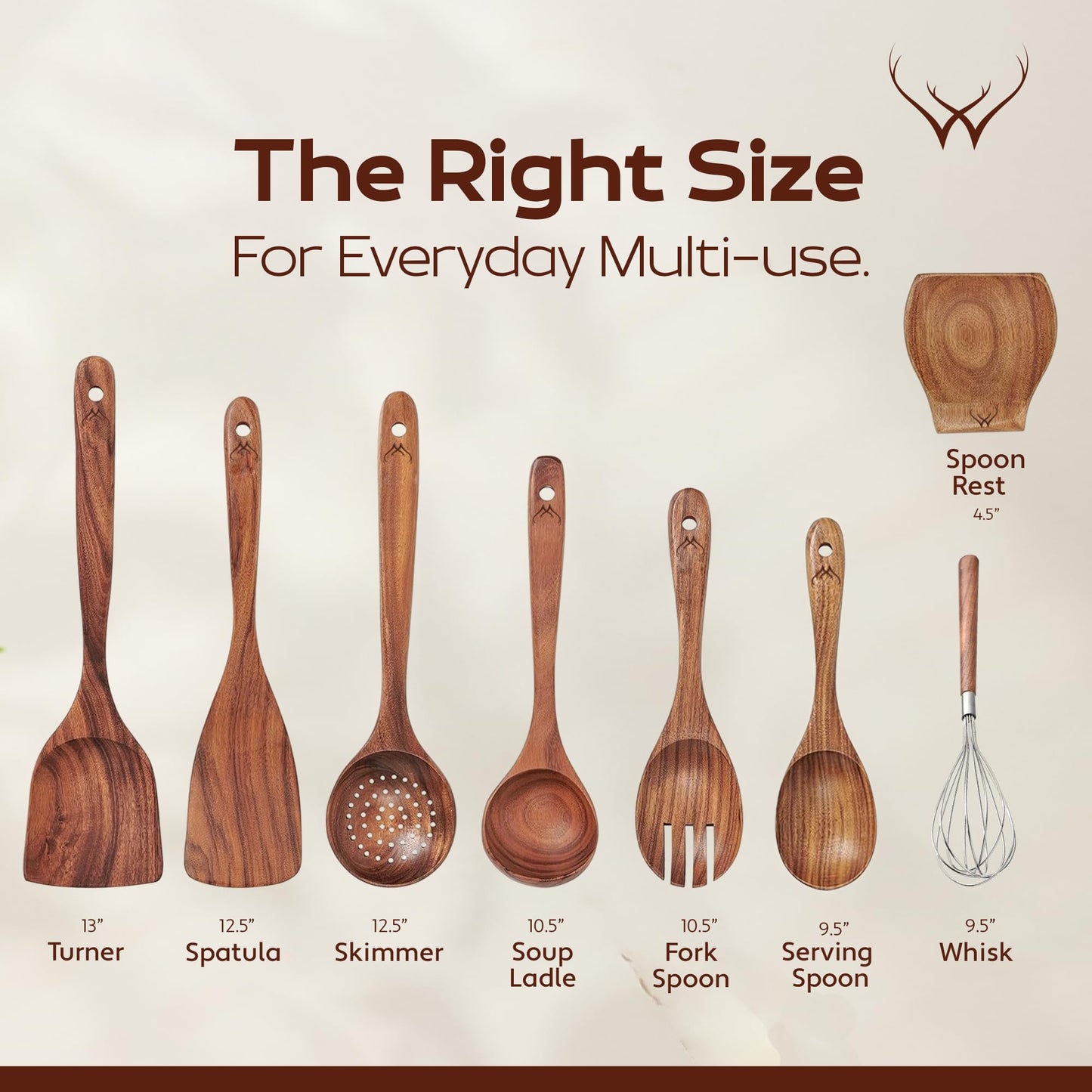 8 Pcs Teak Wooden Utensil Set – Premium Wooden Cooking Utensils Set, Natural Wooden Spoons for Cooking - Sturdy Kitchen Utensils & Cooking Spoons for Every Chef