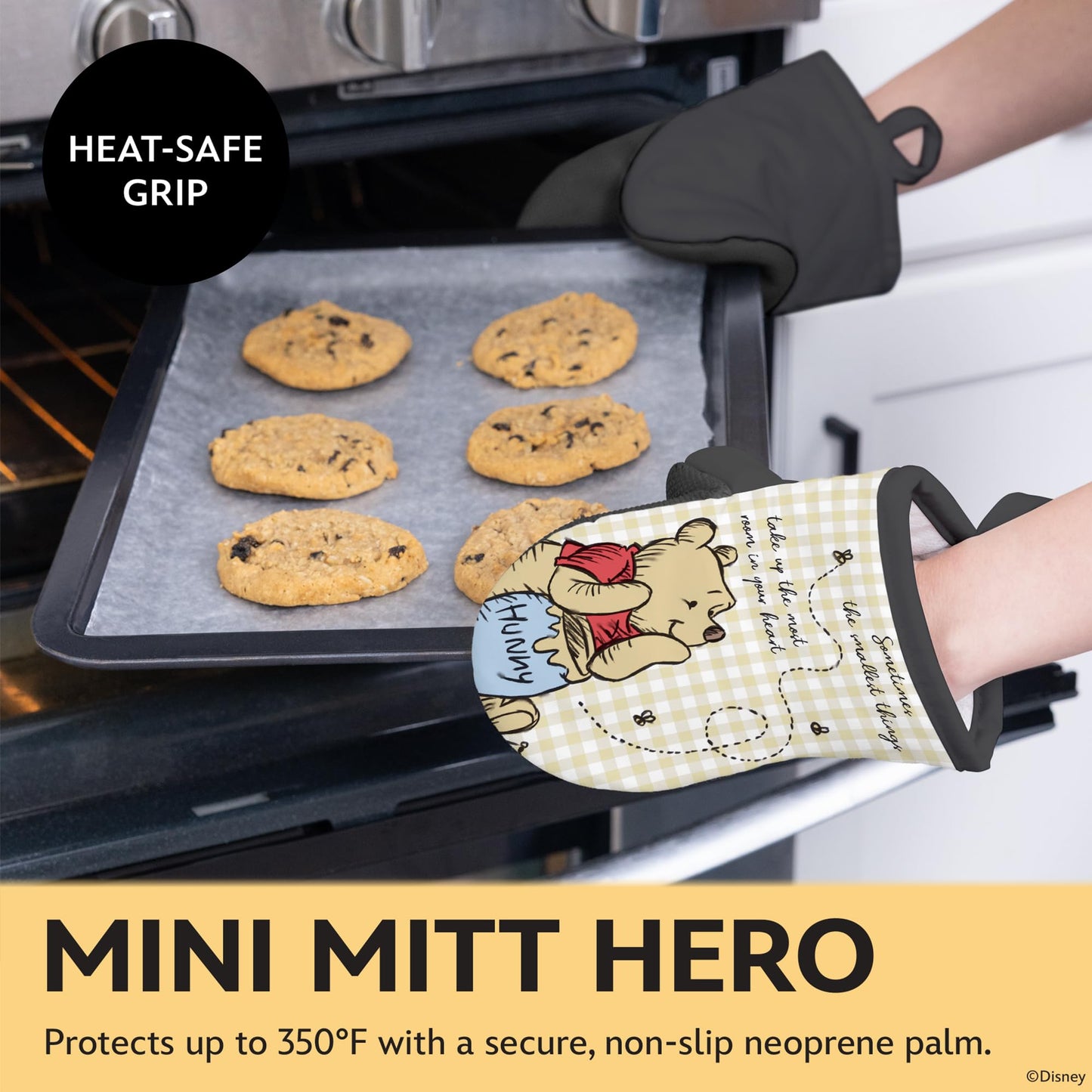 Disney Kitchen Towels & Oven Mitts Set – 4 Piece Bundle with 2 Cotton Dish Towels/Hand Towels & 2 Heat Resistant Mini Oven Mitts (Pot Holders) – Mickey, Stitch & Pooh (Winnie the Pooh)