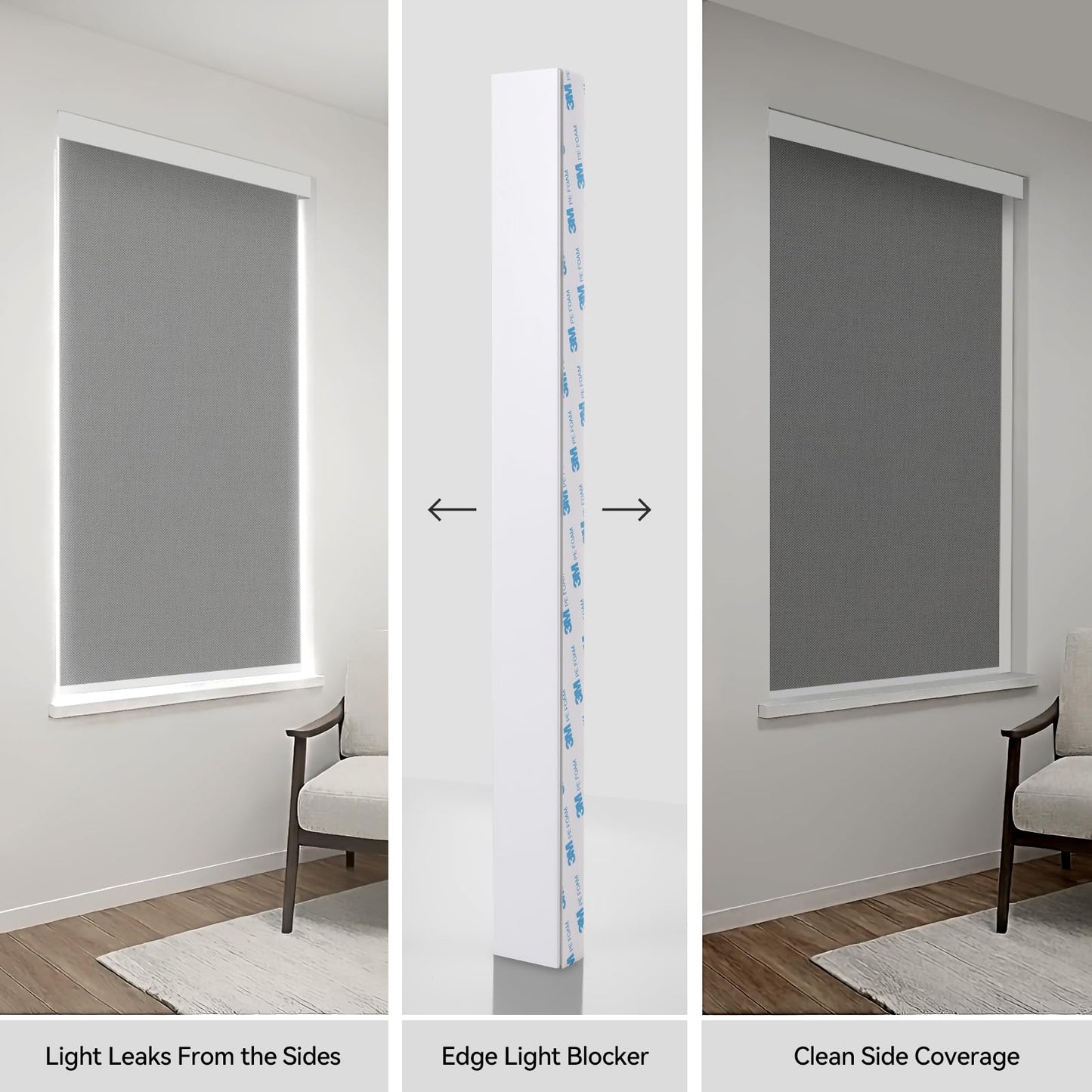 ZSTARR PVC Light Blockers Blackout Light Blockers Side Tracks for Window Shades and Blinds Side Tracks for Blackout Shades Easy to Instal Light Blocking Strips for Bedroom (White, 58",2Pcs)