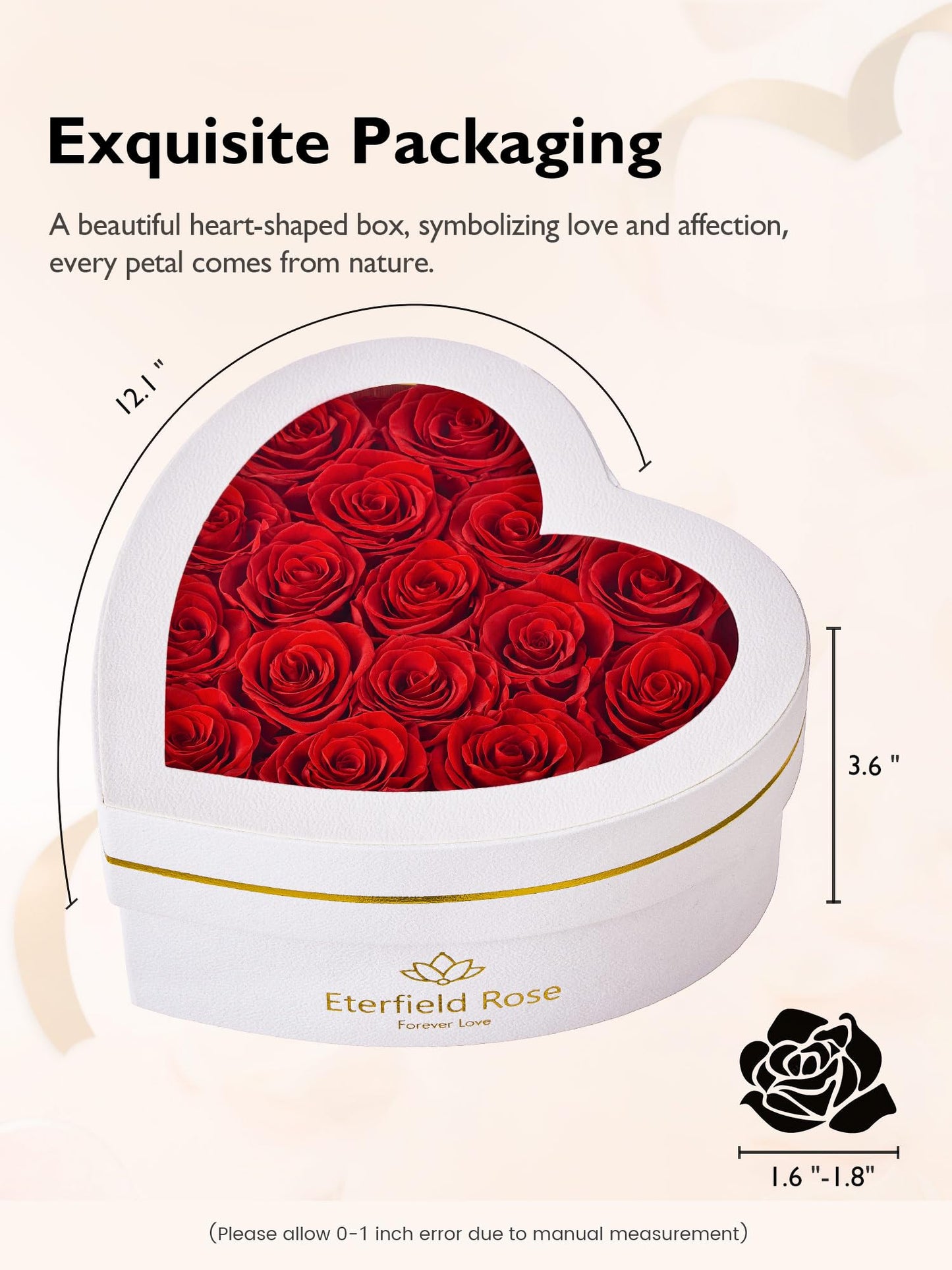 Eterfield 16 Forever Flowers in Heart Shape Box, Preserved Roses That Last a Year Preserved Flowers Birthday Gifts for Her Mom Women Wife Anniversary Valentines Day Mothers Day Christmas, Red
