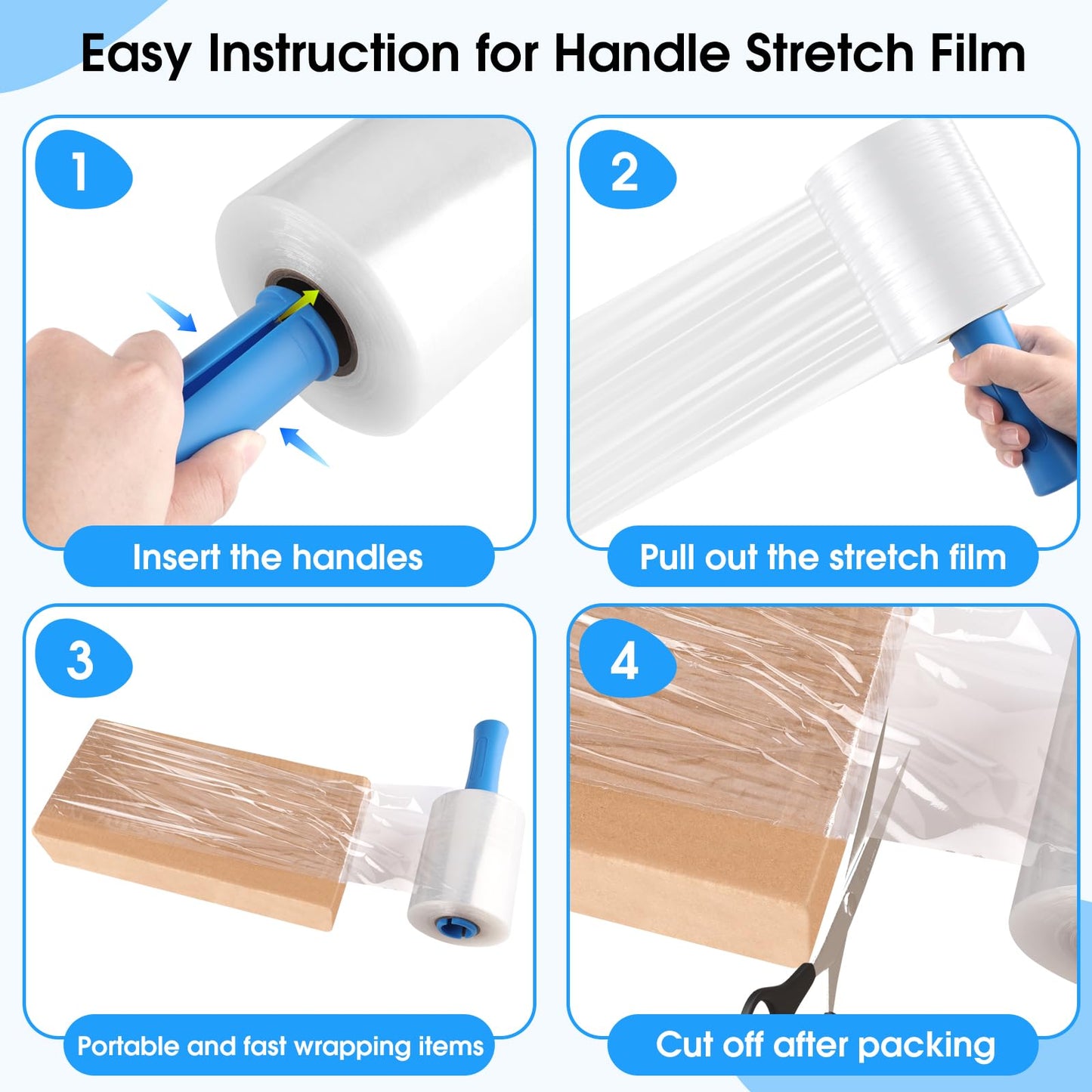 MROCO Stretch Wrap Film 5" x 1000ft with 2 Handles, 6 Pack 80 Gauge Plastic Shrink Wrap for Moving Furniture & Pallet Wrap, Industrial Mini Clear Heavy Duty Shrink Film Roll for Moving & Storage