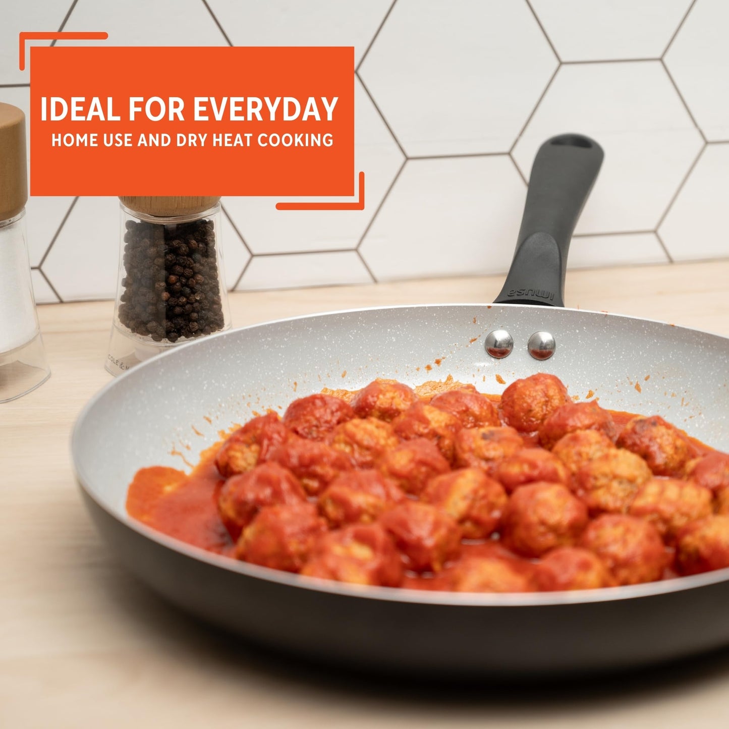 IMUSA 12" Premier Ceramic Nonstick Fry Pan with Cool Touch Handle, Matte Black