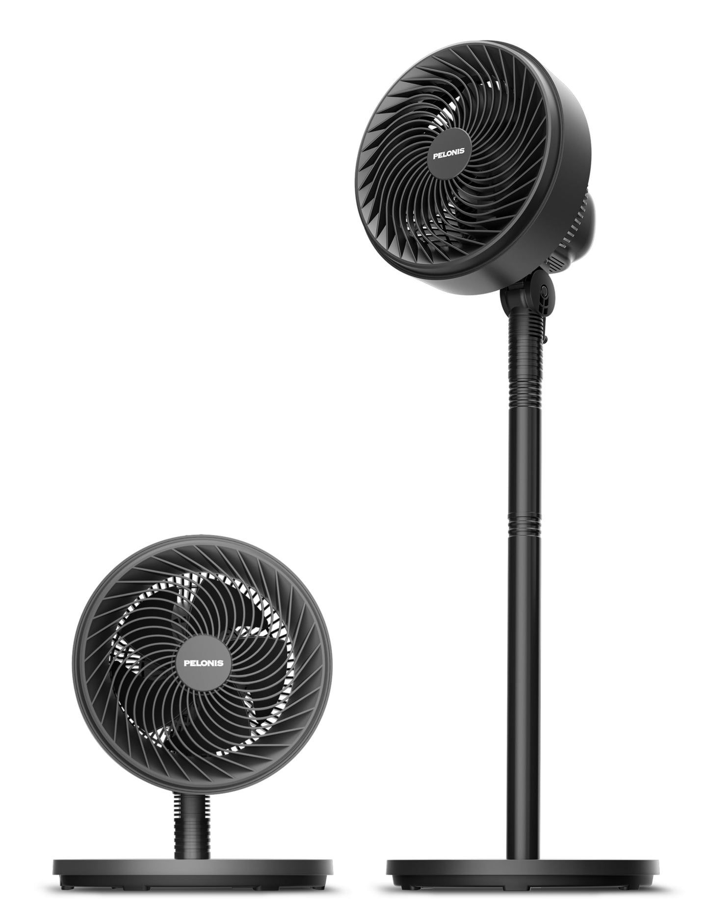 PELONIS 7-Inch Pedestal Air Circulator, Oscillation Fan, 3 Speeds, Adjustable Height (Tabletop/Standing Fan), 75°+90° Oscillation, 5-Blade Quiet Pedestal Fan for Bedroom, Office, Home