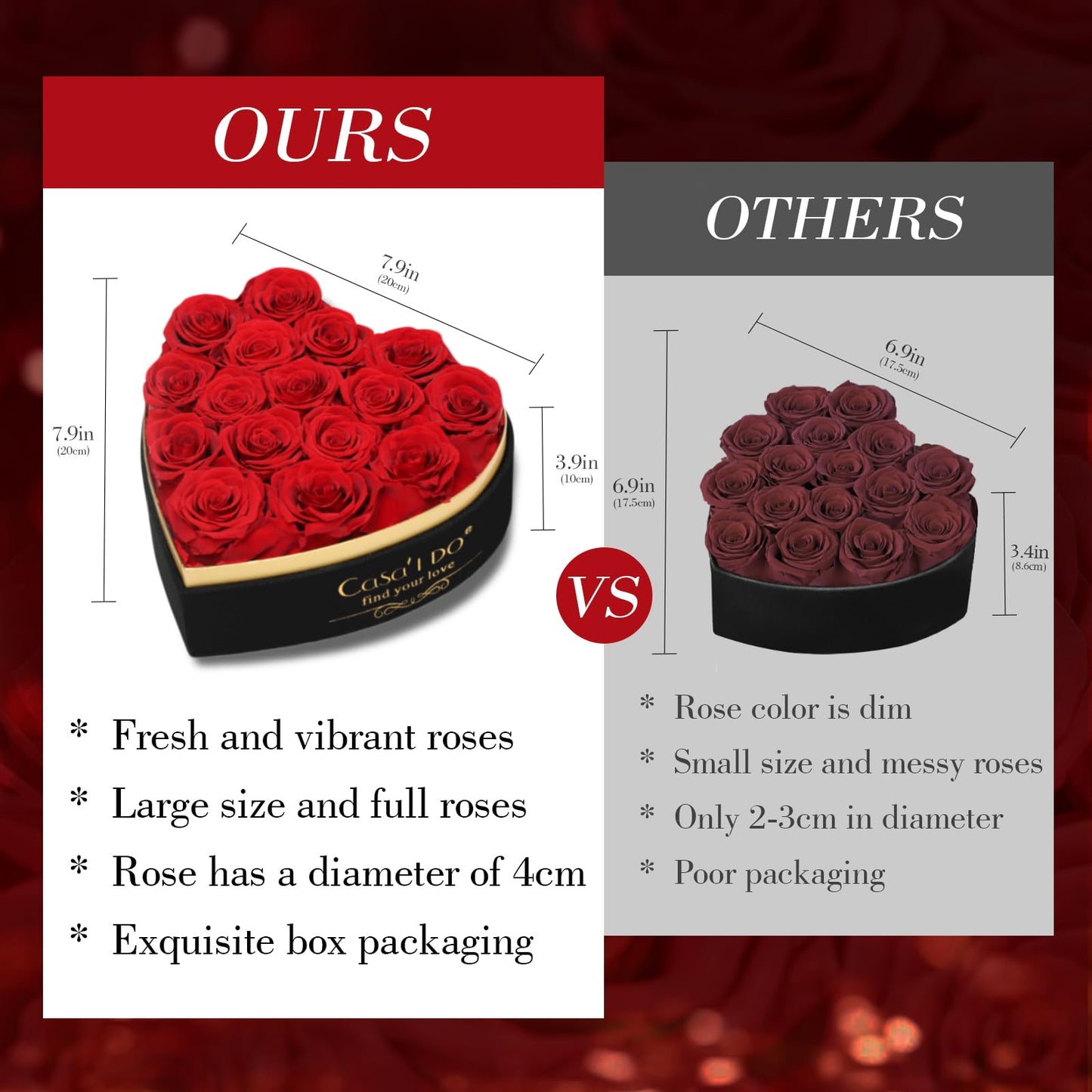 Casaido Preserved Roses Flowers for Delivery 16 Pcs, Mothers Day Rose Gifts for Her, Forever Flores in Heart Box with Necklace, Anniversary Birthday Christmas Vanlentines Gift for Wife Girlfriend, Red