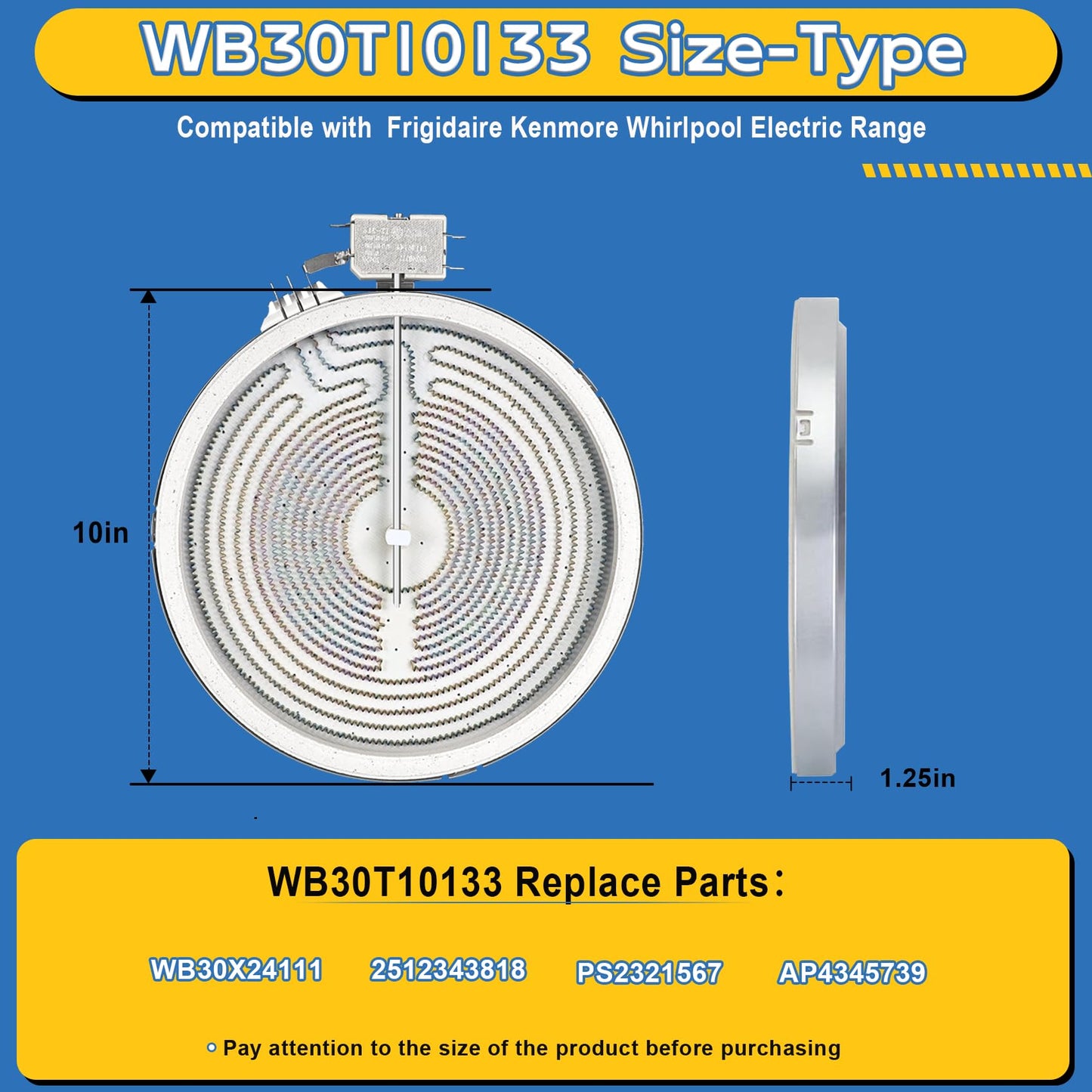 Upgraded WB30T10133 Range 9"/6" Dual Radiant Surface Element Compatible with GE Hotpoint Electric Stove, WB30X24111 10" Haliant Surface Element Replace PS2321567 AP4345739