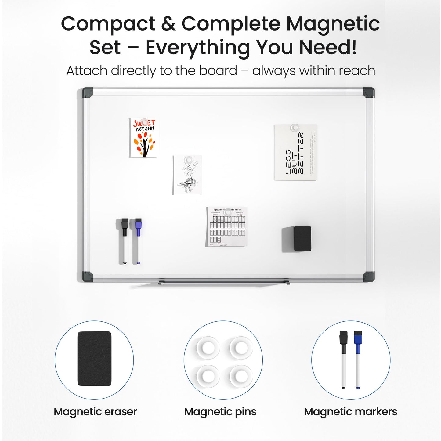 SCRIBANX Magnetic White Board for Wall, 36" x 24" Dry Erase Board Kit with 2 Magnetic Dry Erase Markers, 4 Magnets, Eraser, Pen Tray & Mounting Kit – White Board Dry Erase for Home, Office, School